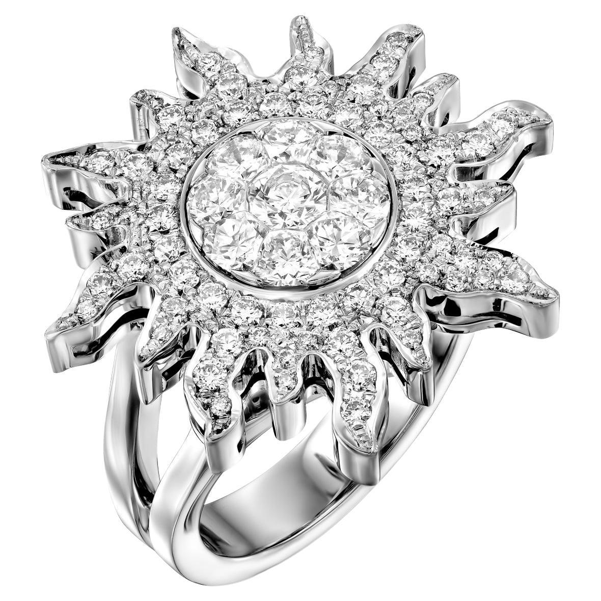 For Sale:  Geraldo 1.9 Carat Diamond White Gold Invisible Setting Sunburst Ring