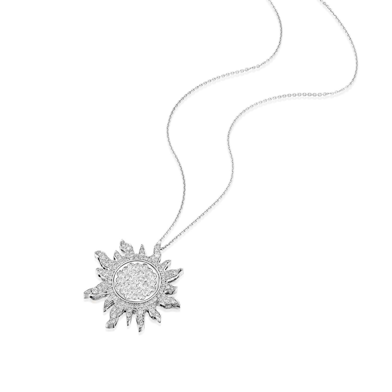 Contemporary Geraldo 2.22 Carat Diamond White Gold Invisible Setting Sunburst Pendant For Sale