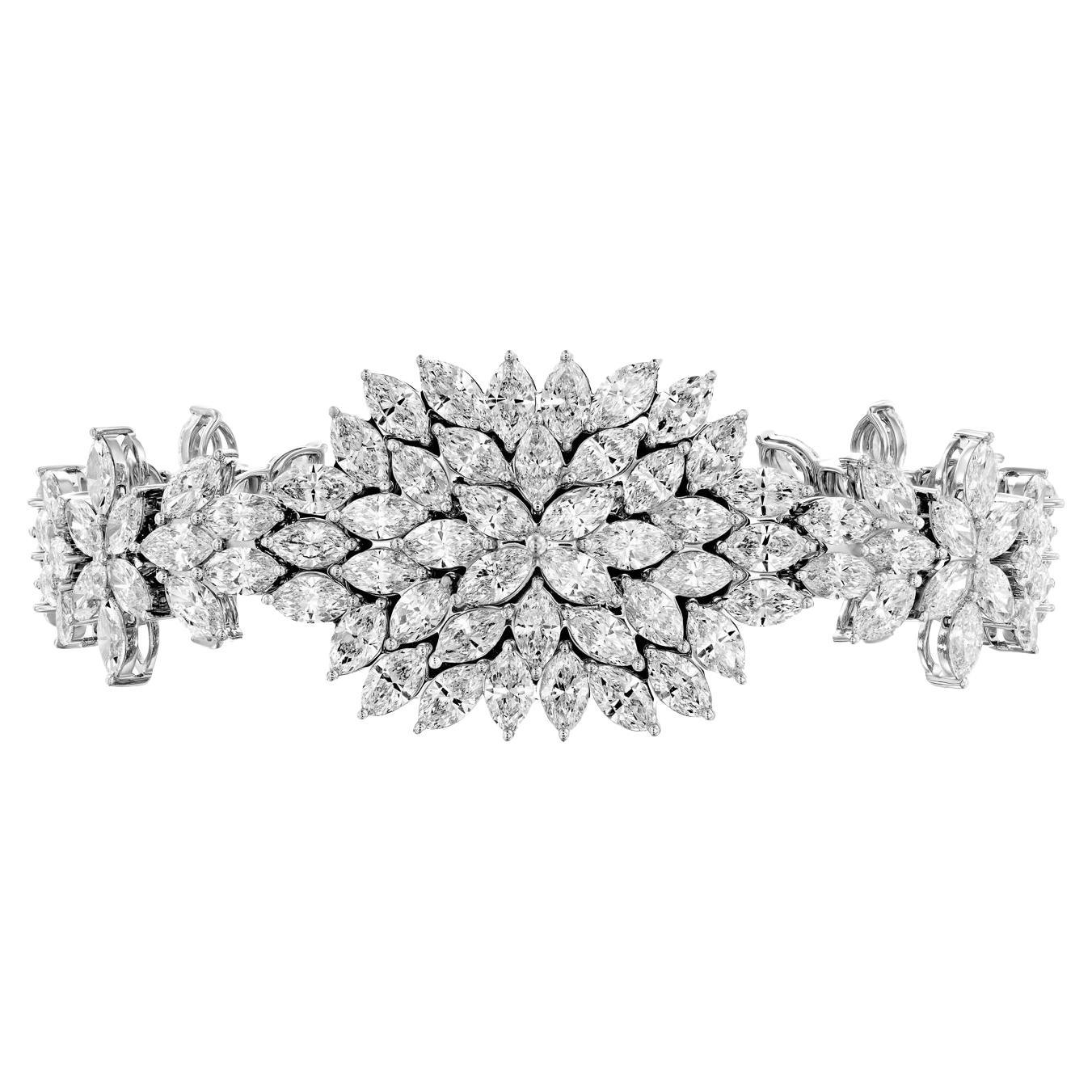 Geraldo 28.64 Carat Marquise Diamond White Gold Bracelet For Sale