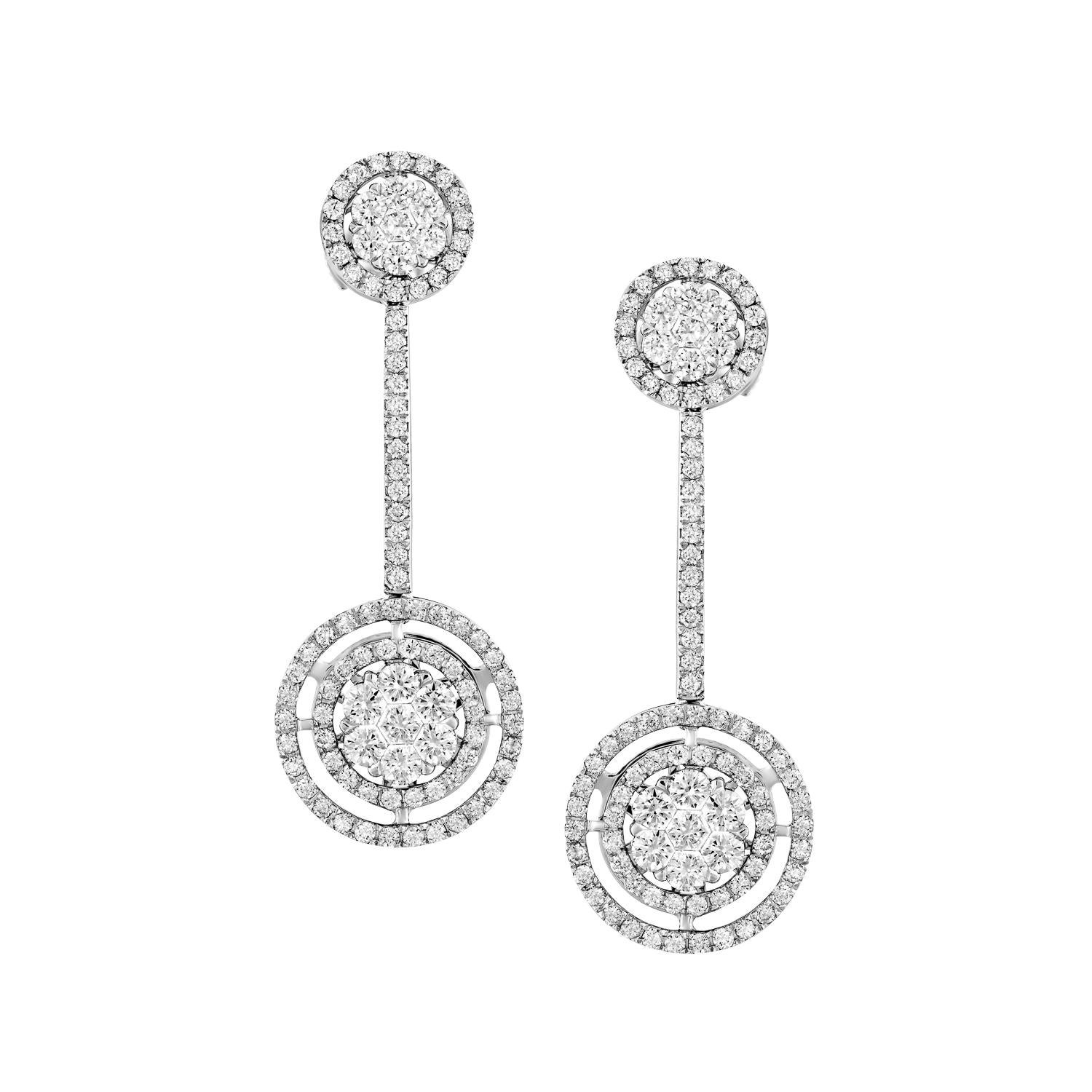 Weißgold-Ohrringe mit 2,95 Karat unsichtbar gefassten Diamanten 