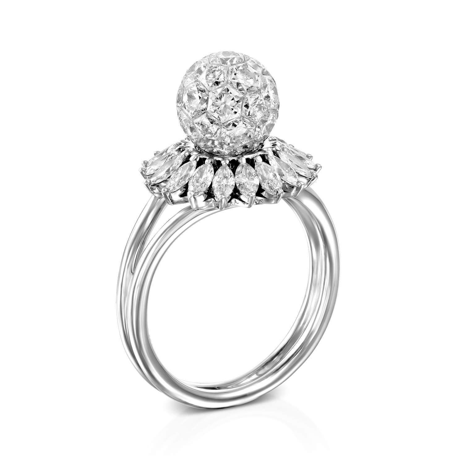 For Sale:  Geraldo 4.57 Carat Diamond Sphere White Gold Invisible Setting Ring 2
