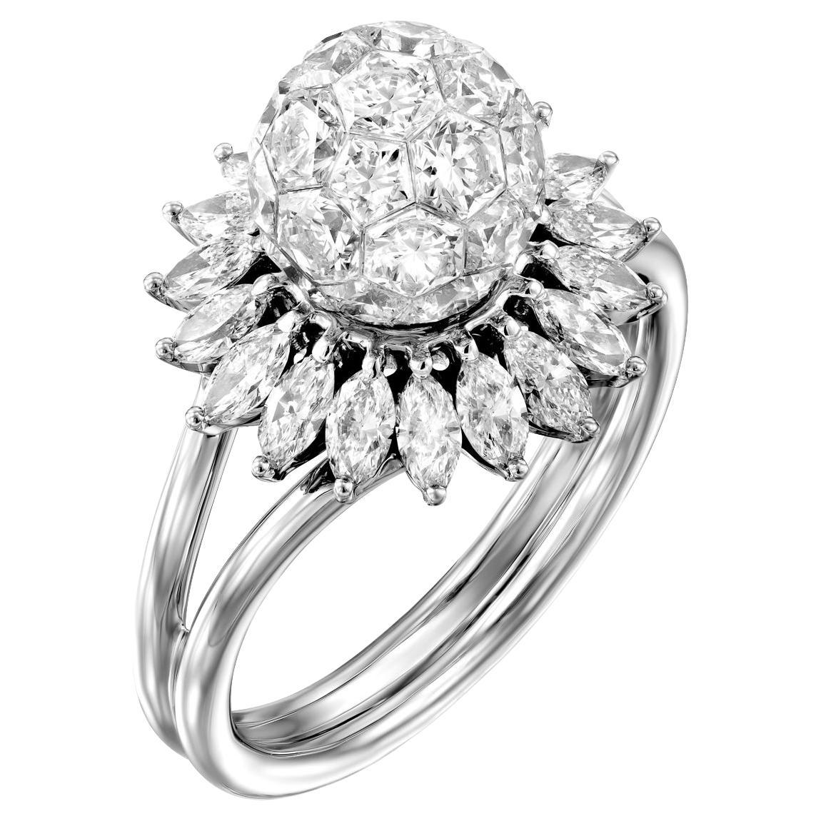 For Sale:  Geraldo 4.57 Carat Diamond Sphere White Gold Invisible Setting Ring