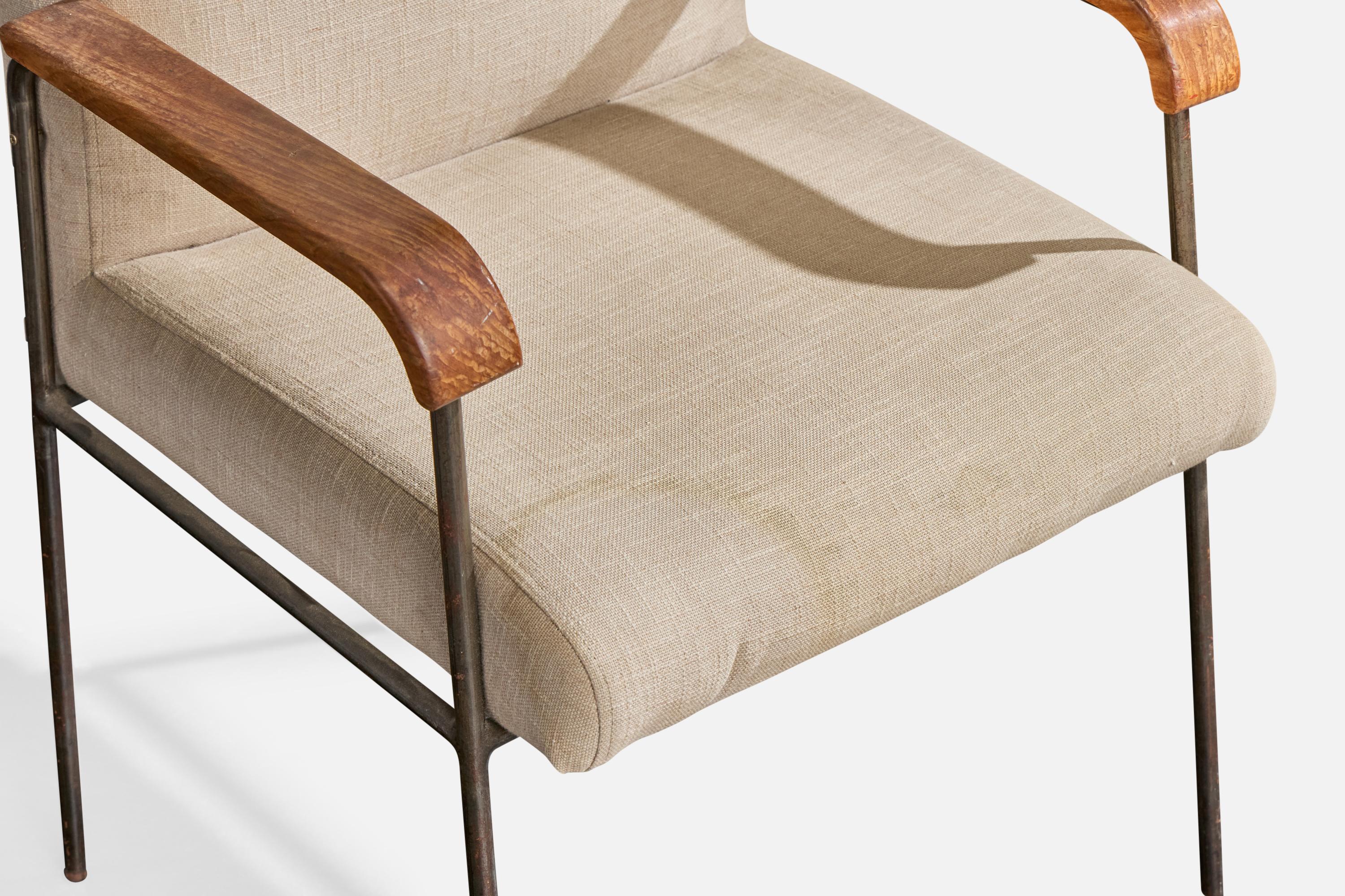 Geraldo de Barros Atribución, Sillón, Hierro, Madera, Tela, Brasil, Años 60 en venta 4