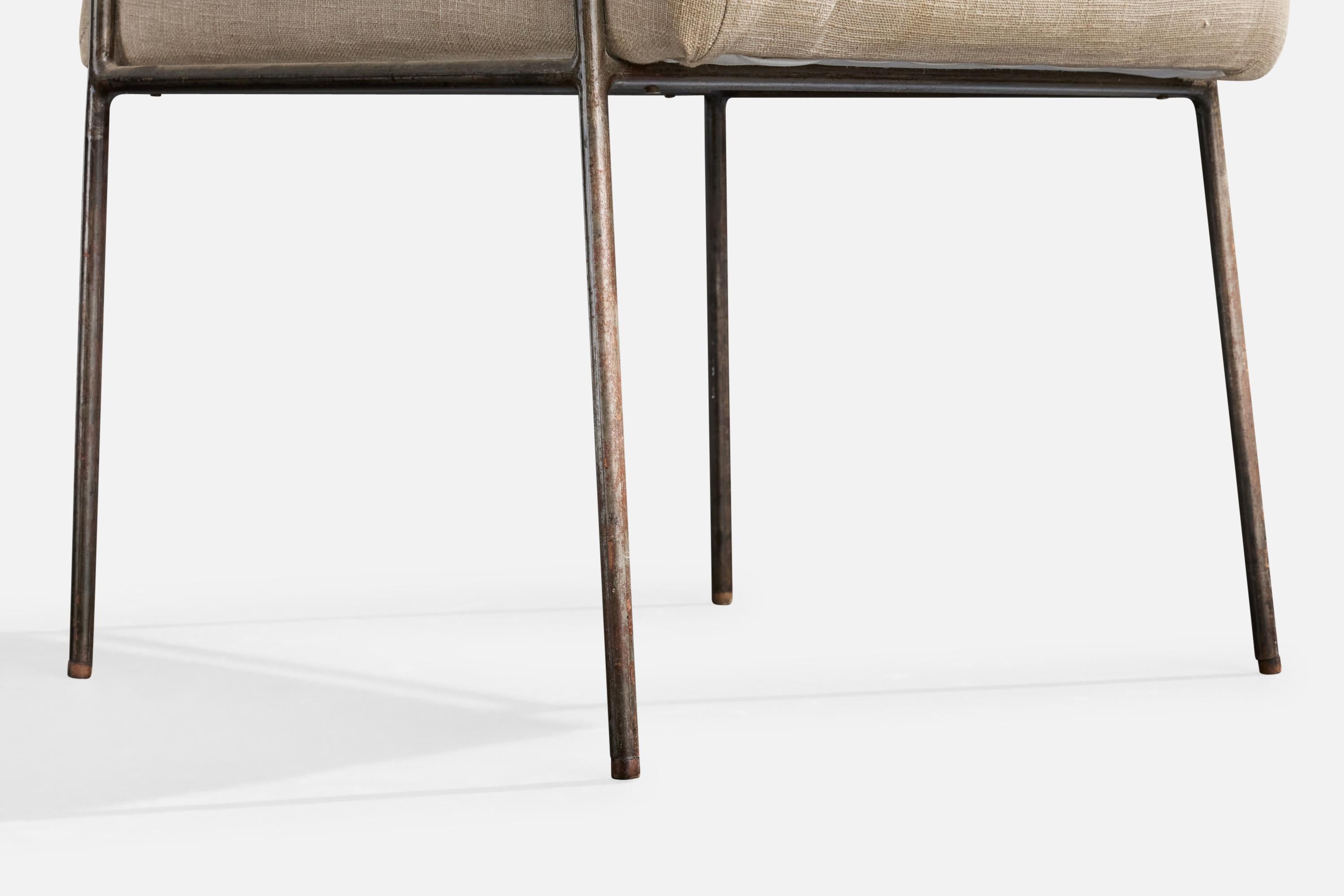 Geraldo de Barros Atribución, Sillón, Hierro, Madera, Tela, Brasil, Años 60 en venta 5