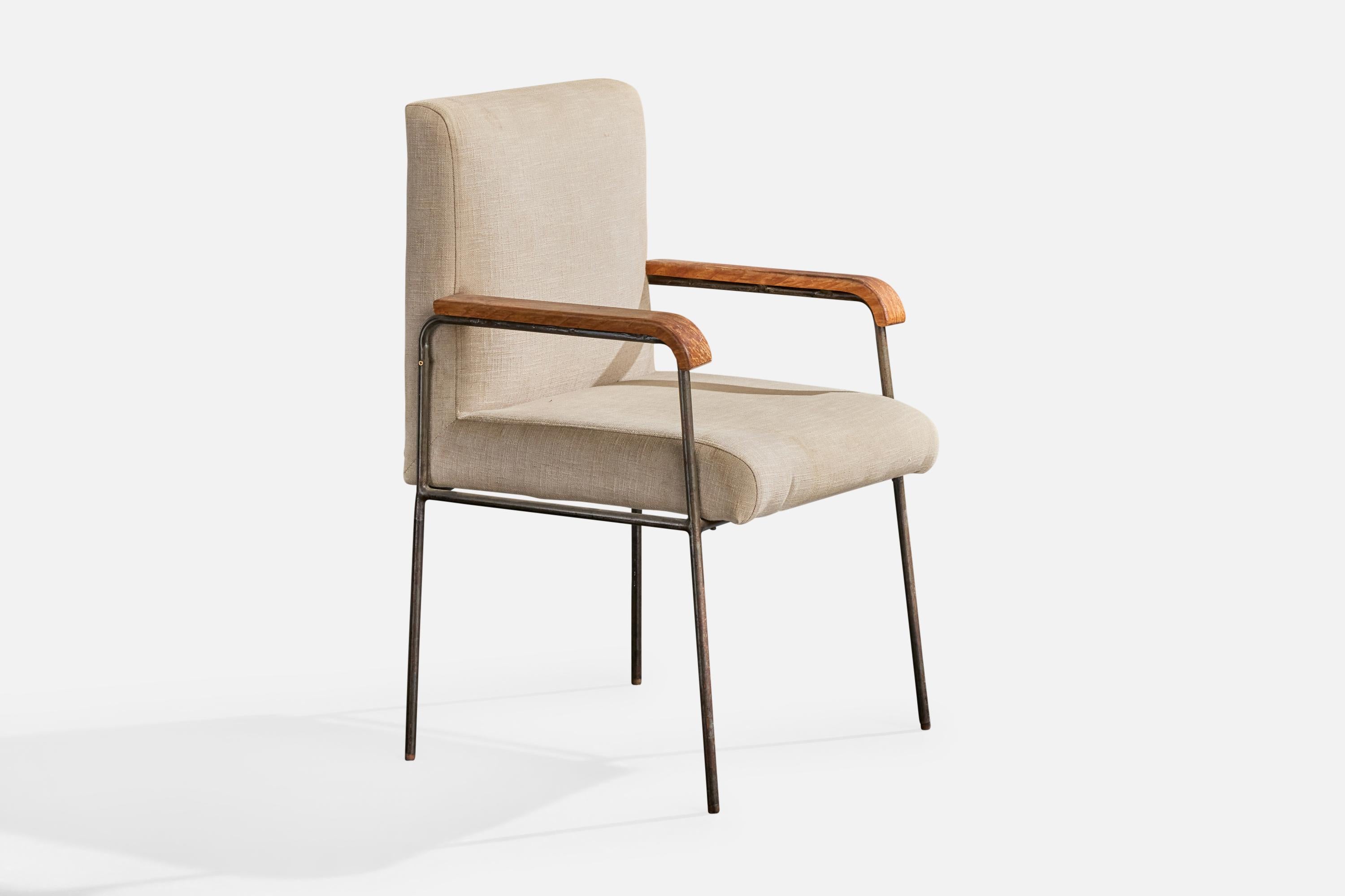 Geraldo de Barros Atribución, Sillón, Hierro, Madera, Tela, Brasil, Años 60 Moderno de mediados de siglo en venta