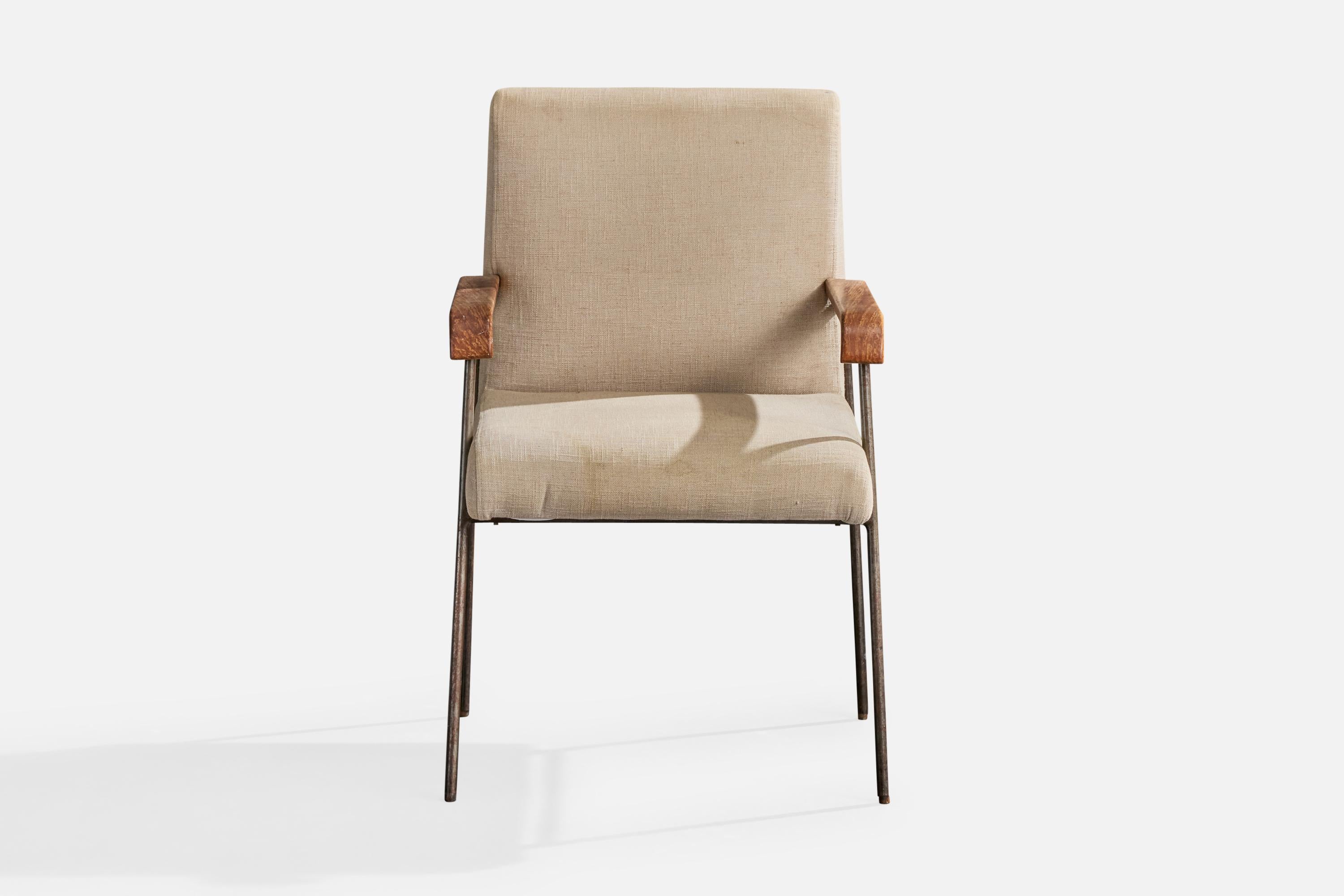 Geraldo de Barros Atribución, Sillón, Hierro, Madera, Tela, Brasil, Años 60 Brasileño en venta