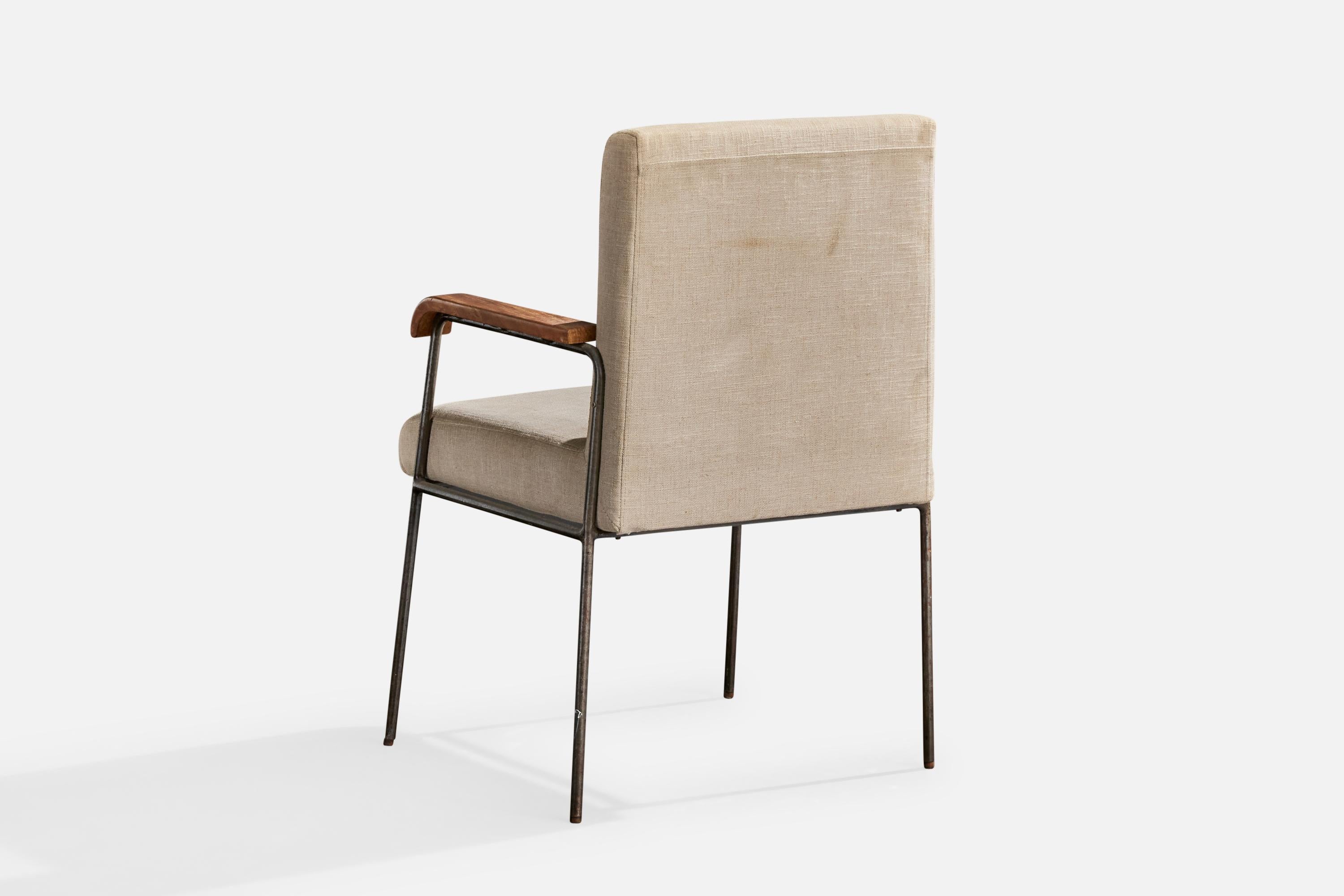 Geraldo de Barros Atribución, Sillón, Hierro, Madera, Tela, Brasil, Años 60 en Bueno estado para la venta en High Point, NC