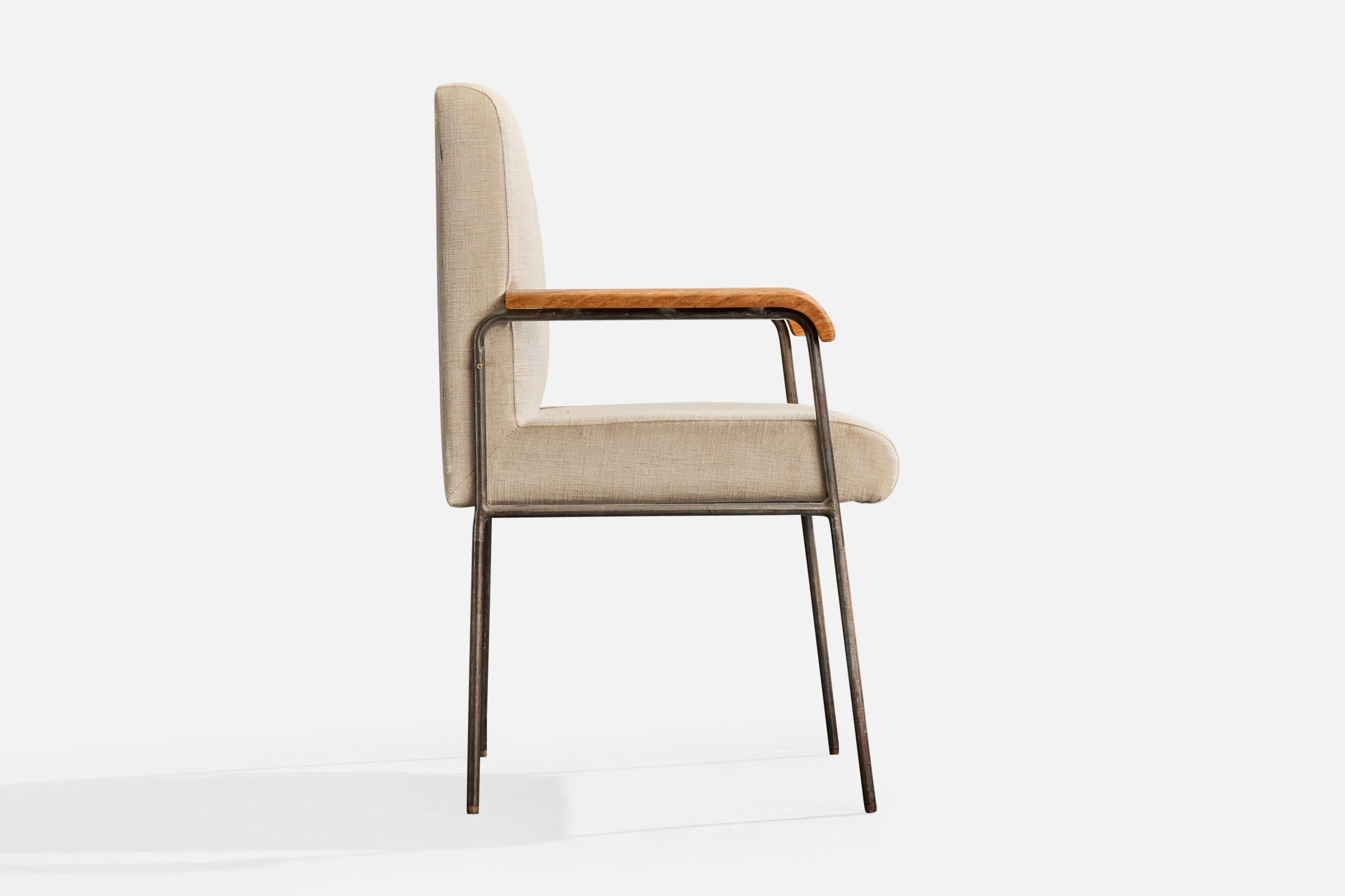 Geraldo de Barros Atribución, Sillón, Hierro, Madera, Tela, Brasil, Años 60 mediados del siglo XX en venta