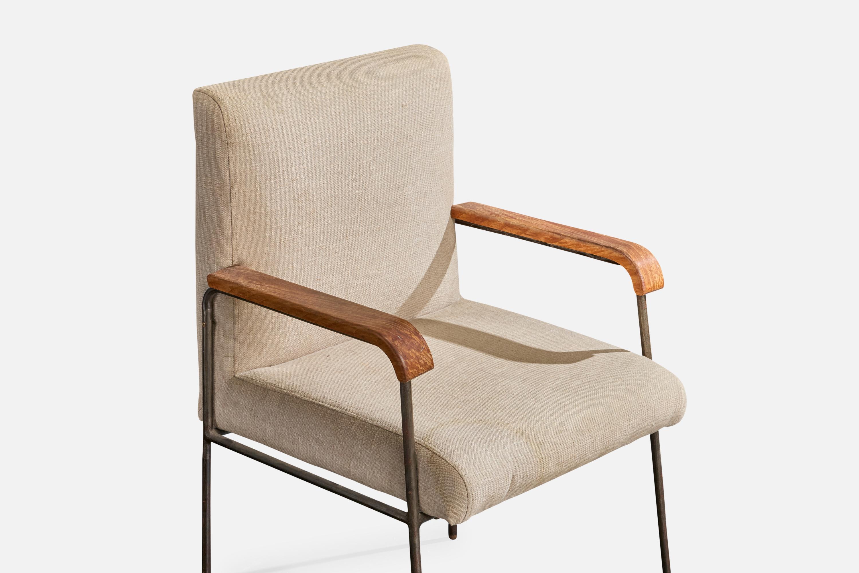 Geraldo de Barros Atribución, Sillón, Hierro, Madera, Tela, Brasil, Años 60 en venta 1