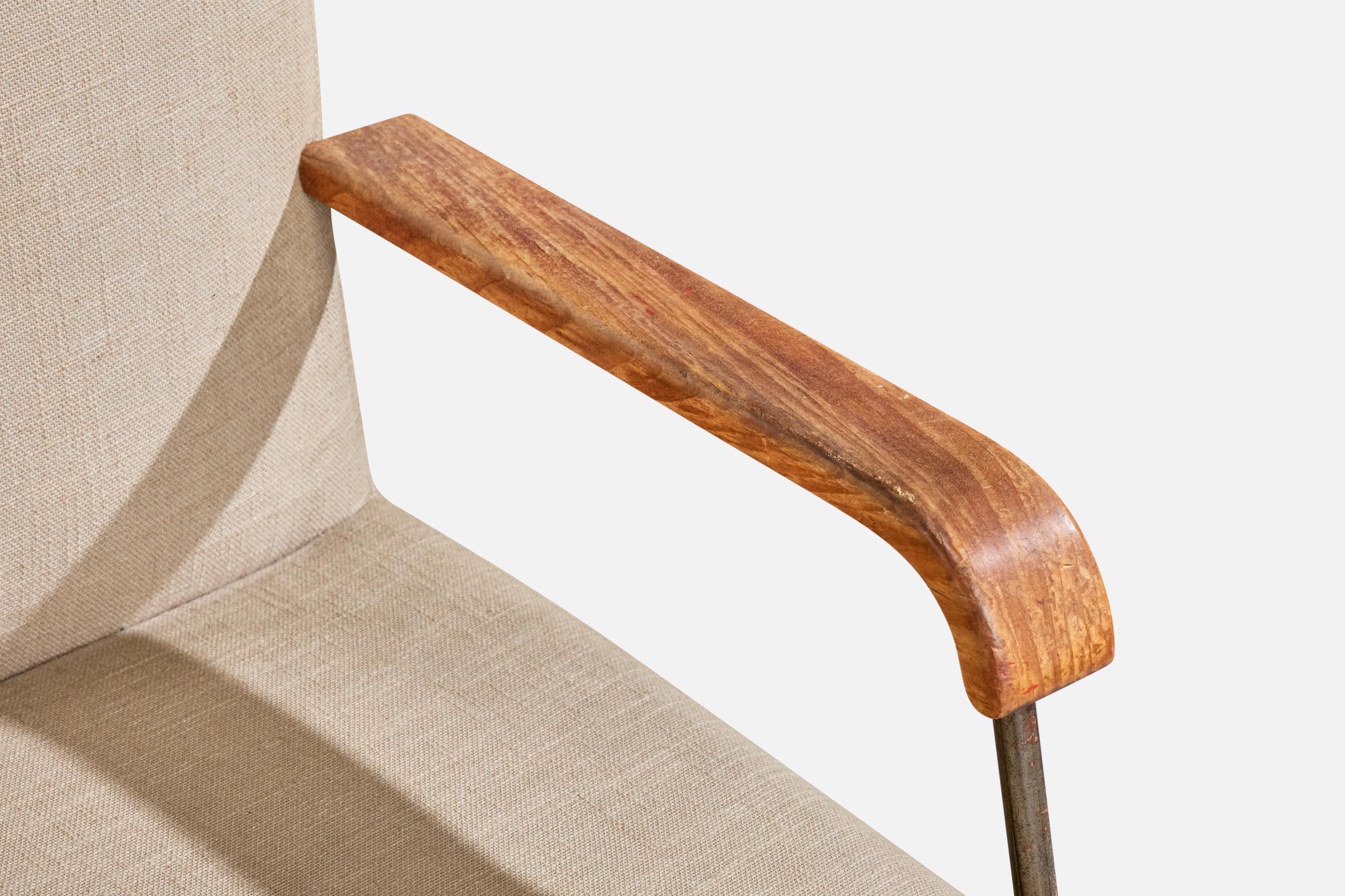 Geraldo de Barros Atribución, Sillón, Hierro, Madera, Tela, Brasil, Años 60 en venta 3