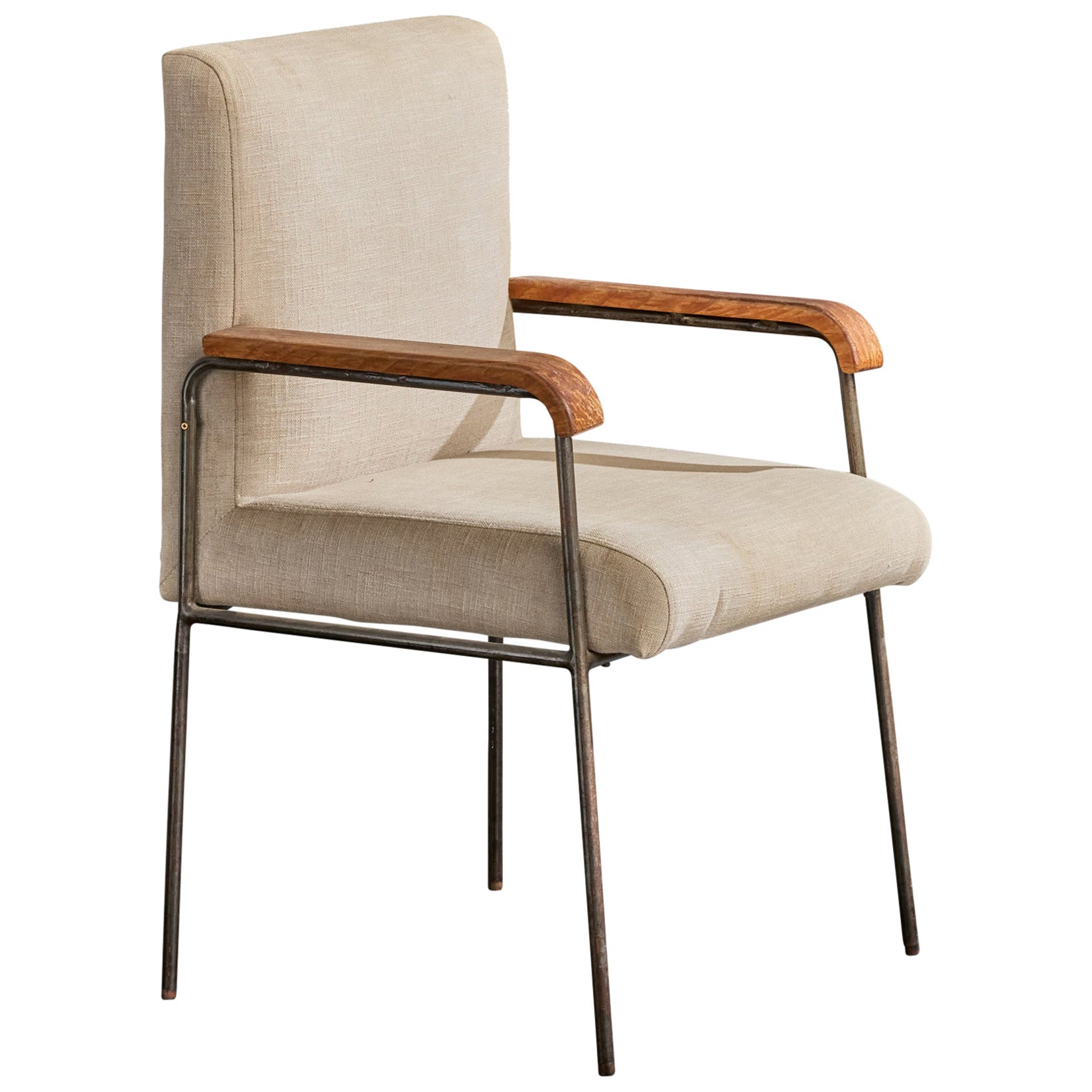 Geraldo De Barros Attribution, fauteuil, fer, Wood Wood, tissu, Brésil, années 1960