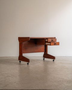 Geraldo de Barros Desk on Casters with Two Drawers by Hobjeto, Circa 1980