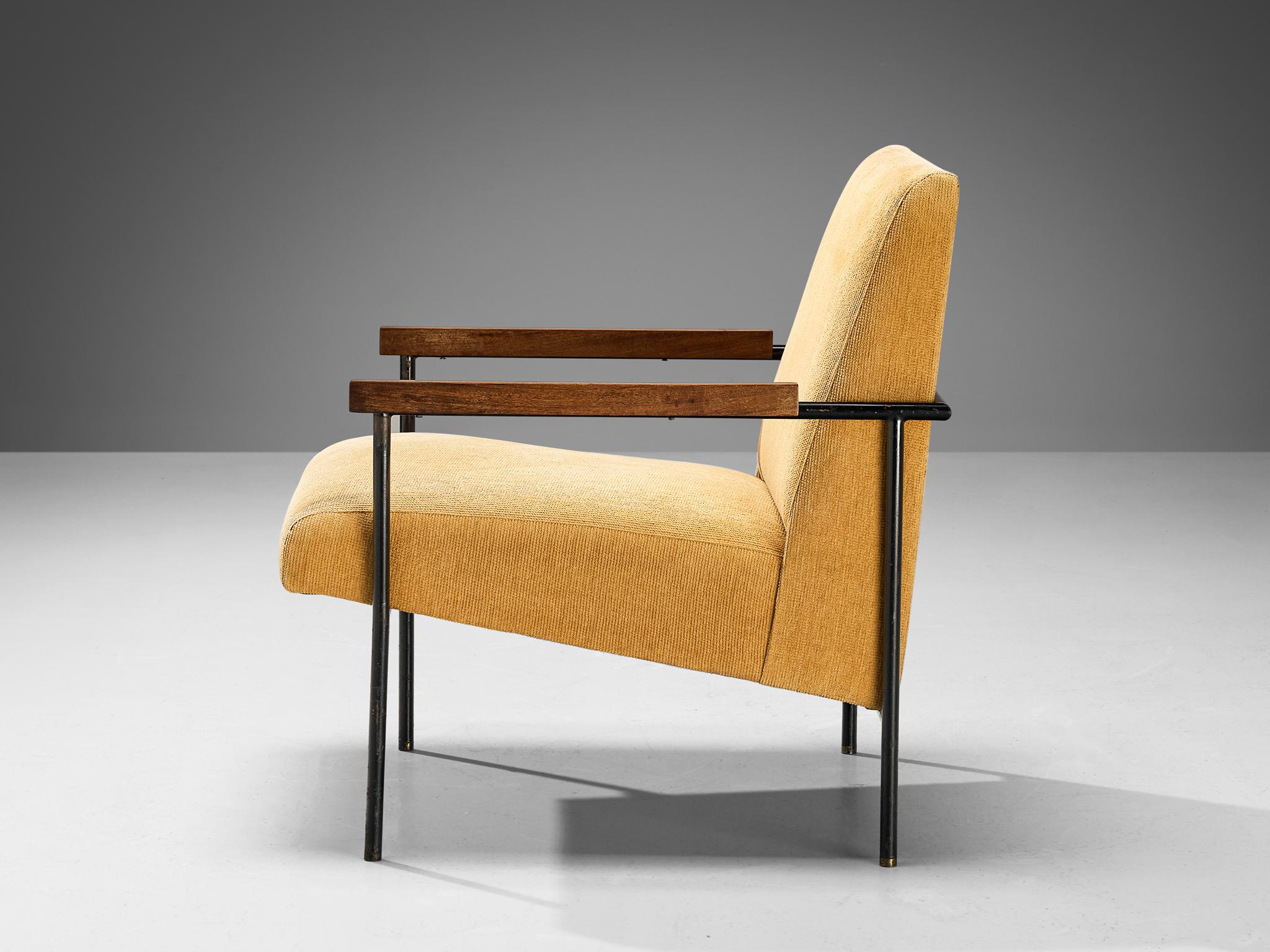 Mid-20th Century Geraldo de Barros Lounge Chair in Iron and Yellow Upholstery  For Sale