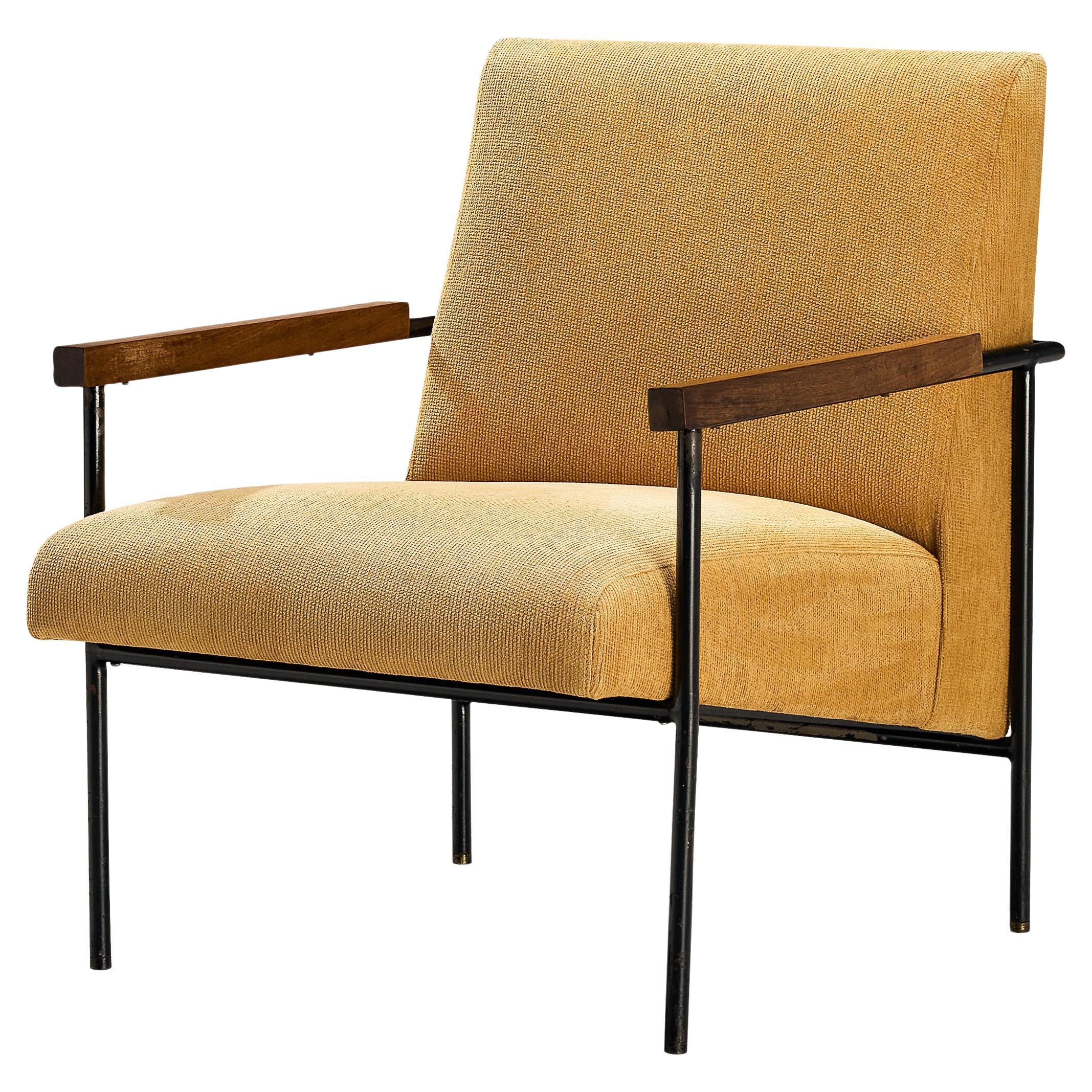 Geraldo de Barros Lounge Chair in Iron and Yellow Upholstery  For Sale