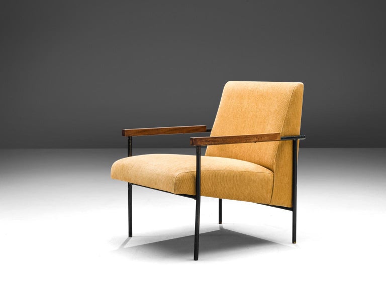 Geraldo de Barros for Unilabor, armchair, fabric, iron, wood, Brazil, 1955

This lounge chair is by designed by the Brazilian modernist designer Geraldo de Barros. The chair features the profound used materials by Unilabor, an iron frame in