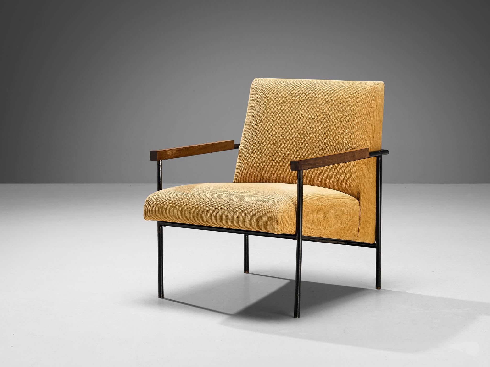 Geraldo de Barros for Unilabor, armchair, fabric, iron, wood, Brazil, 1955

This lounge chair is by designed by the Brazilian modernist designer Geraldo de Barros. The chair features the profound used materials by Unilabor, an iron frame in