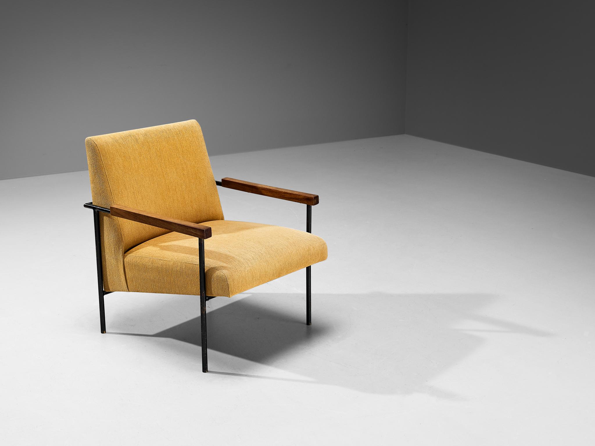 Brazilian Geraldo de Barros Lounge Chair in Iron with Yellow Upholstery