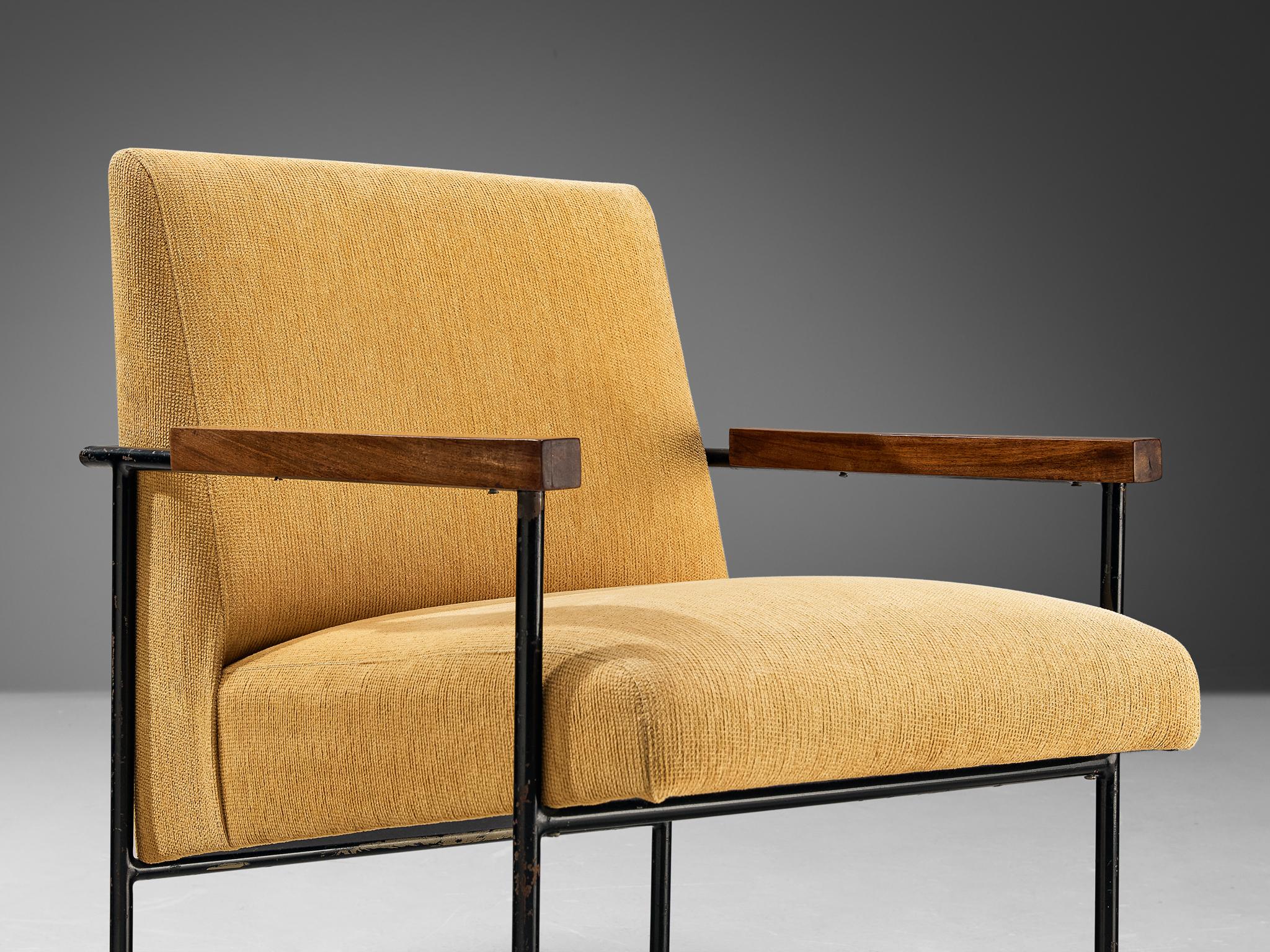 Mid-20th Century Geraldo de Barros Lounge Chair in Iron with Yellow Upholstery