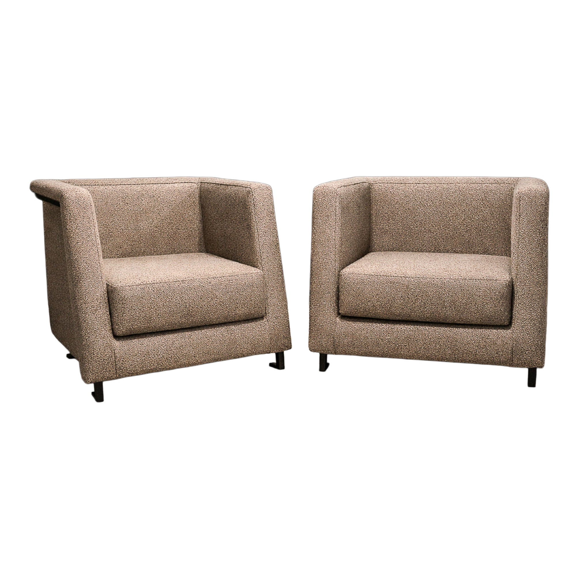 Geraldo de Barros Pair of Armchairs in Steel & Taupe Wool Boucle, Brazil, 1970s