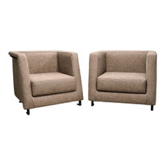 Geraldo de Barros Pair of Armchairs in Steel & Taupe Wool Boucle, Brazil, 1970s