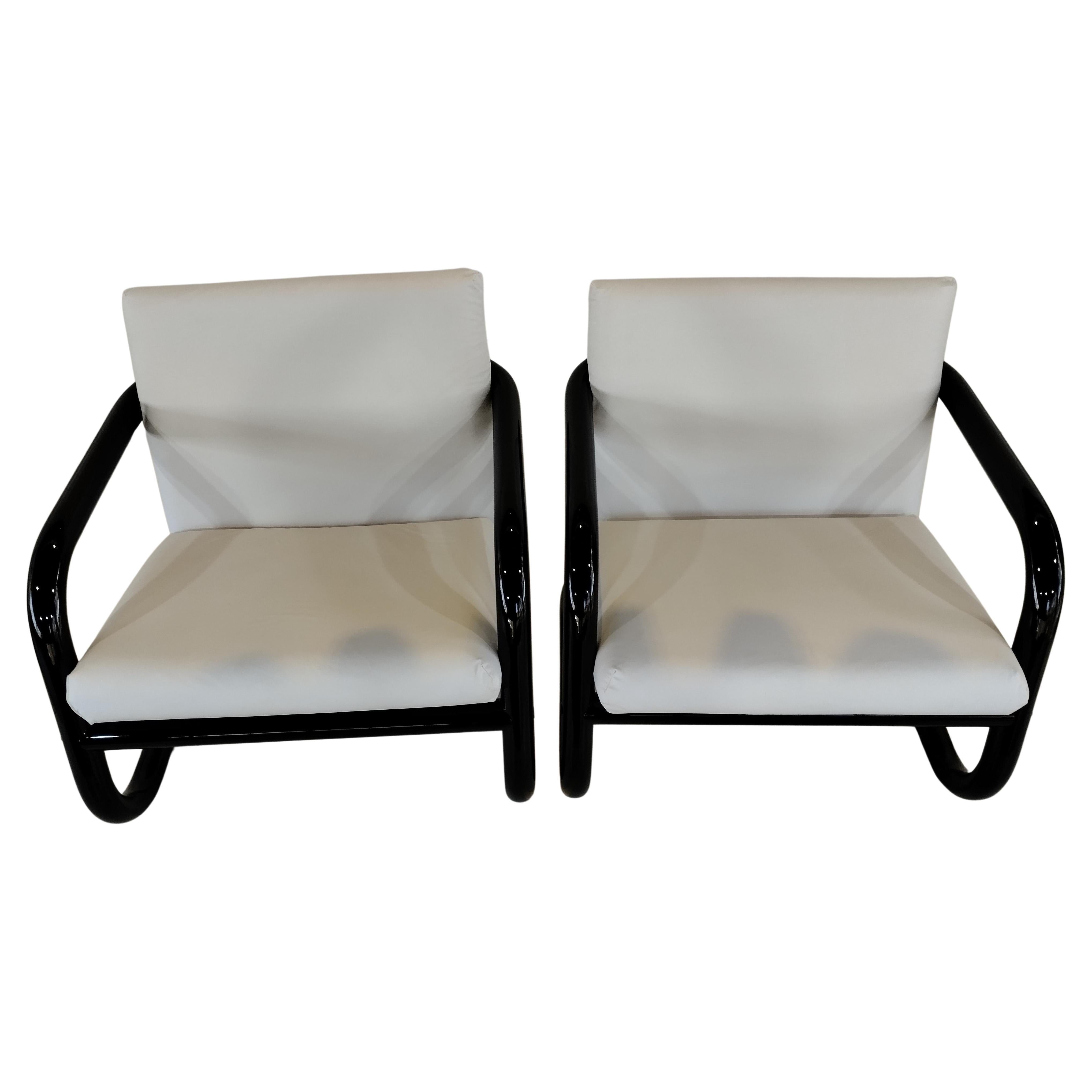 Geraldo de Barros, pair of  tubular metal armchairs, 1970s For Sale