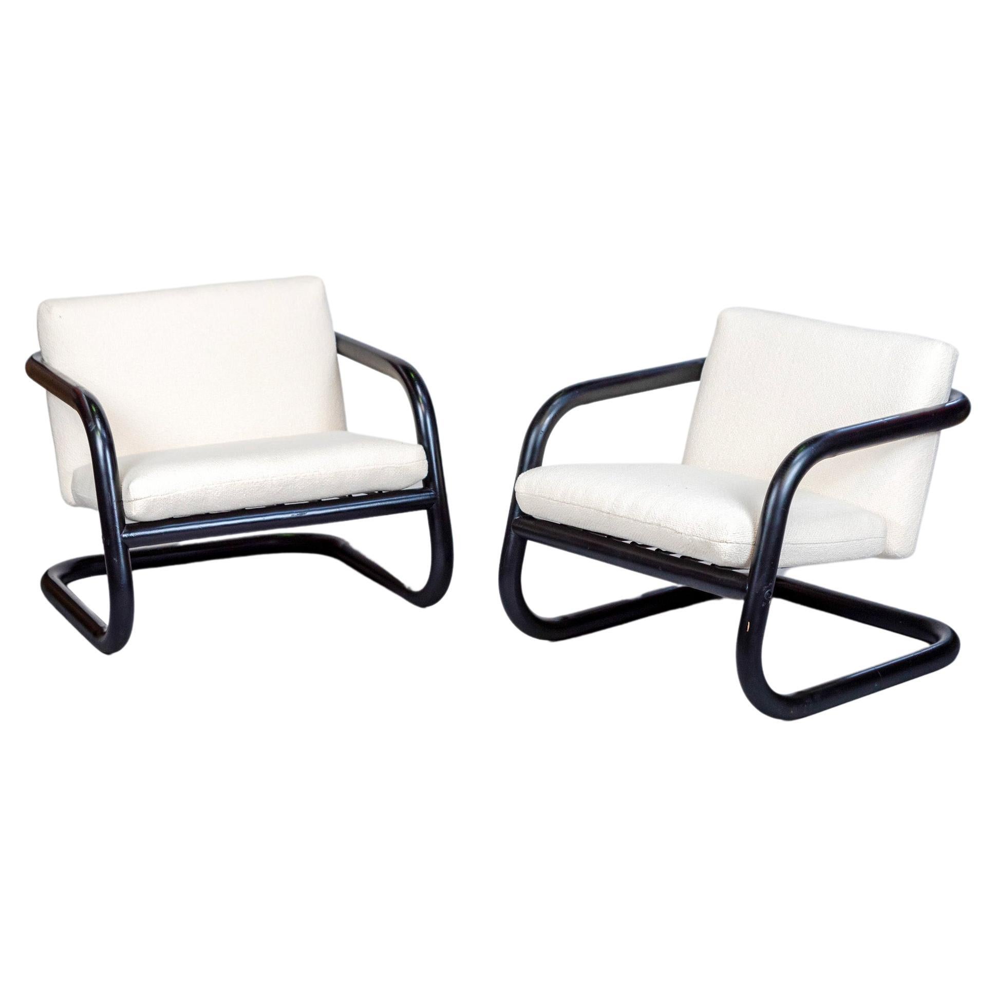 Geraldo de Barros, Pair of tubular metal armchairs , c. 1970