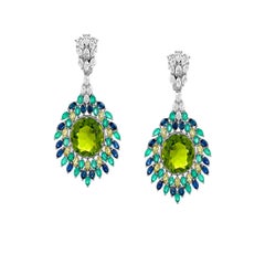 Geraldo Emerald Sapphire Diamond Peacock Earrings