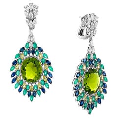 Geraldo Emerald Sapphire Diamond Peacock Earrings