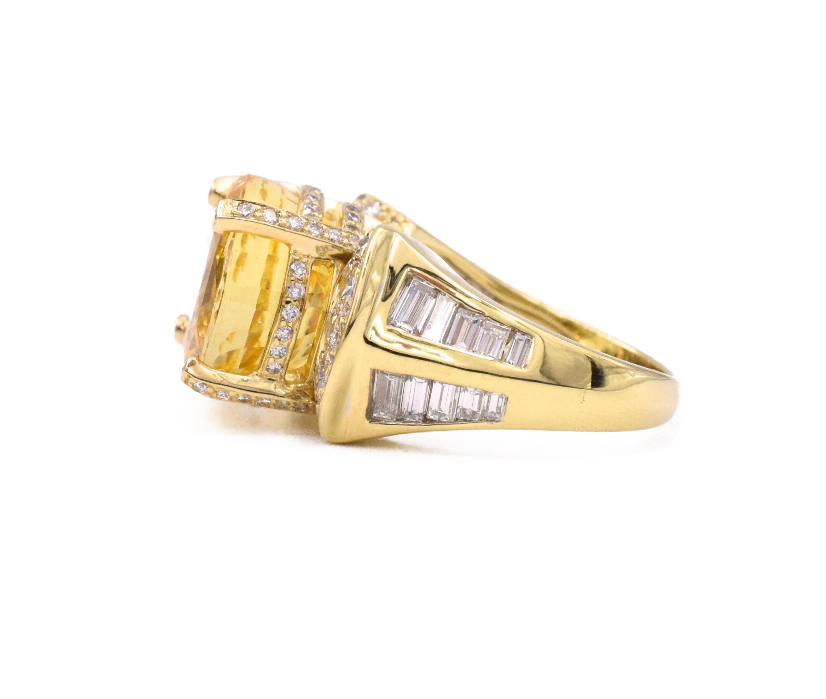 NALLY AGL certified Yellow Sapphire & Diamond Ring In 18k Yellow Gold. In the center is 19.65ct oval cut natural, NO  HEAT CEYLON yellow sapphire, AGL certificate number CS xxxxxx set in 18k yellow gold mounting. Accented with 89 round brilliant cut