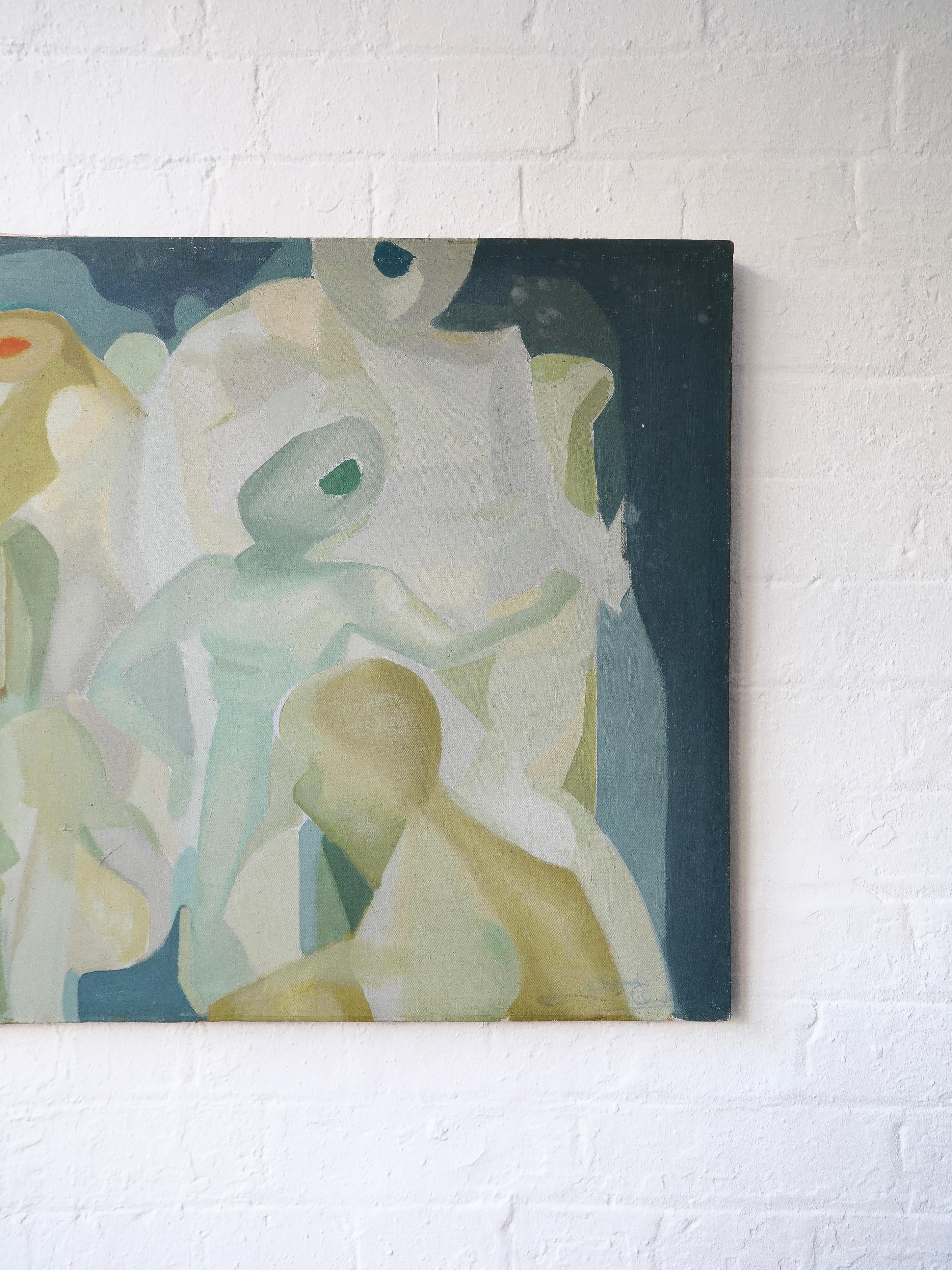 Ein großes kubistisches figuratives Porträt, gemalt in Öl auf Leinwand, mit dem Titel 