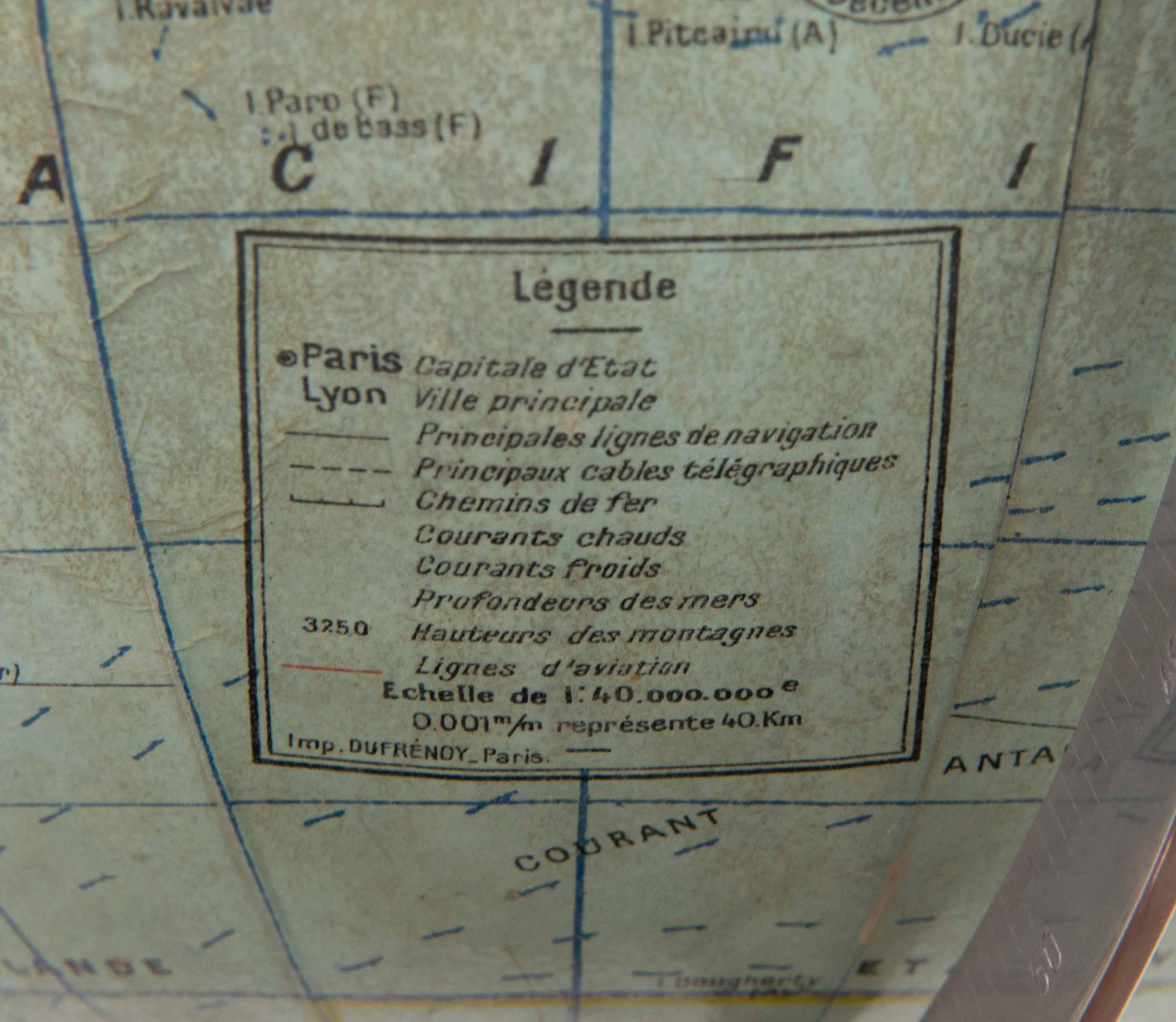 Metal Gerard Barrère et Thomas, Globe Made circa 1950 on Mahogany Base