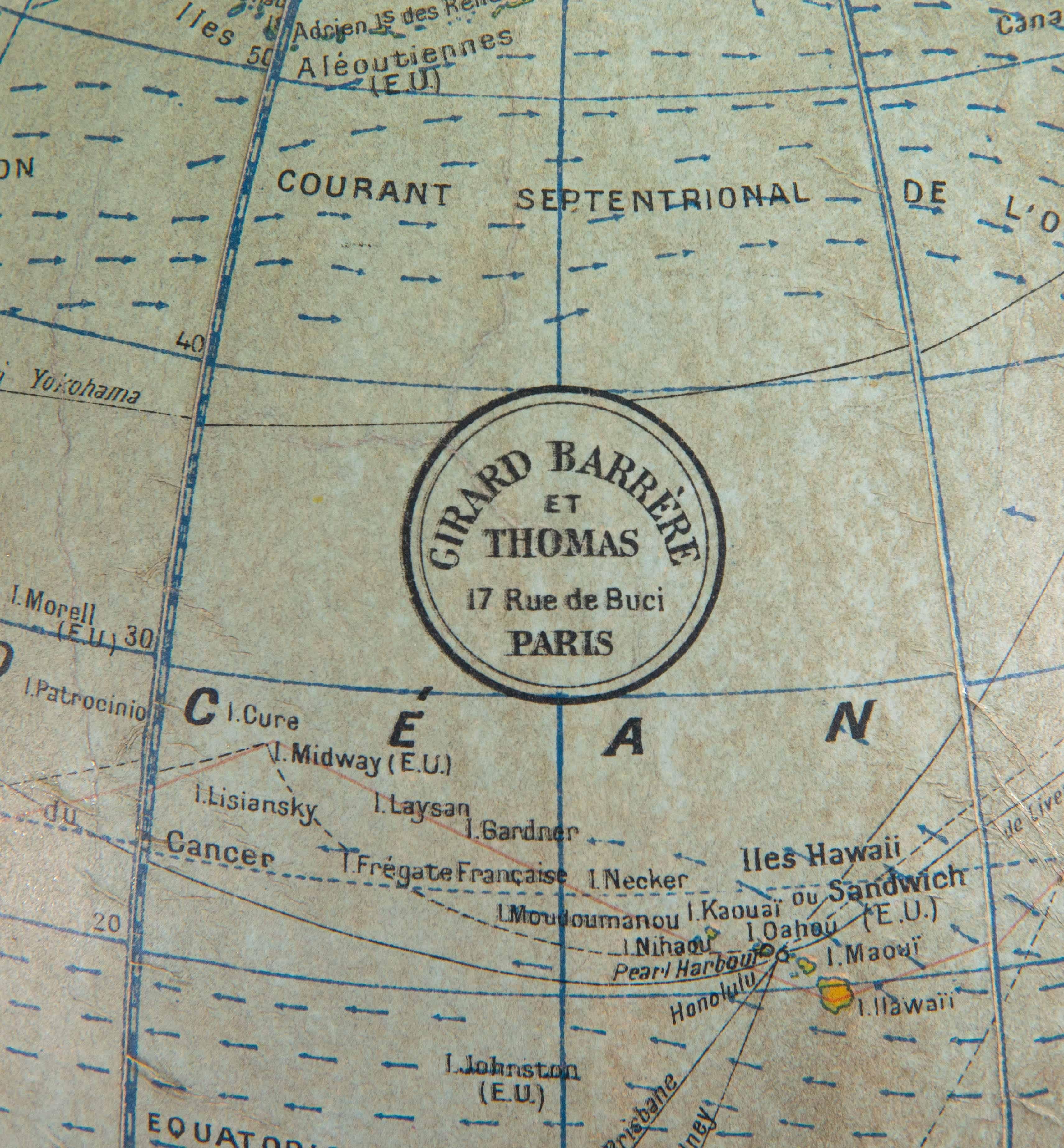 Gerard Barrère et Thomas, Globe Made circa 1950 on Mahogany Base 2