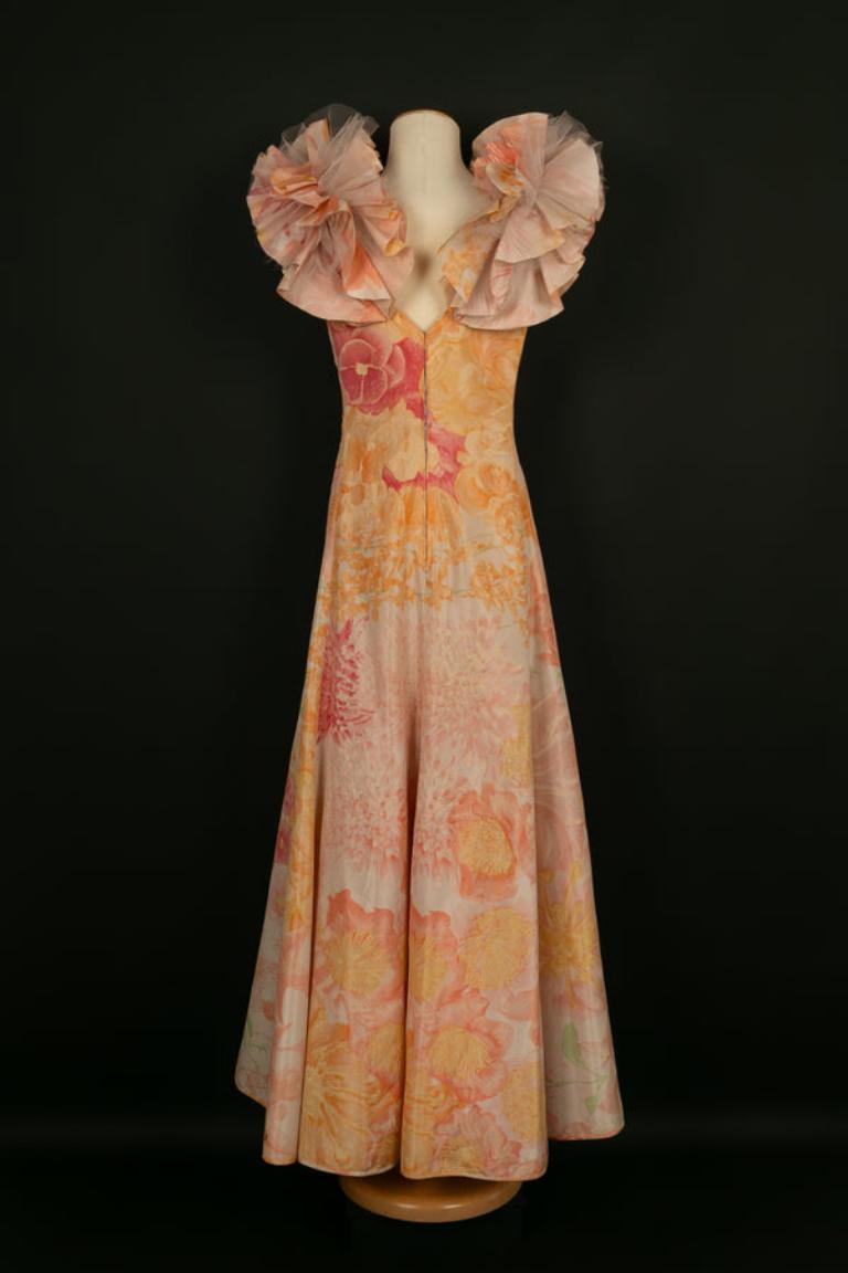 Brown Gerard Blaise Long Dress in Orange and Pink Tones For Sale