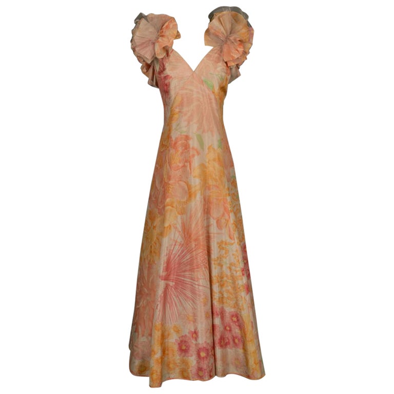 Gerard Blaise Long Dress in Orange and Pink Tones