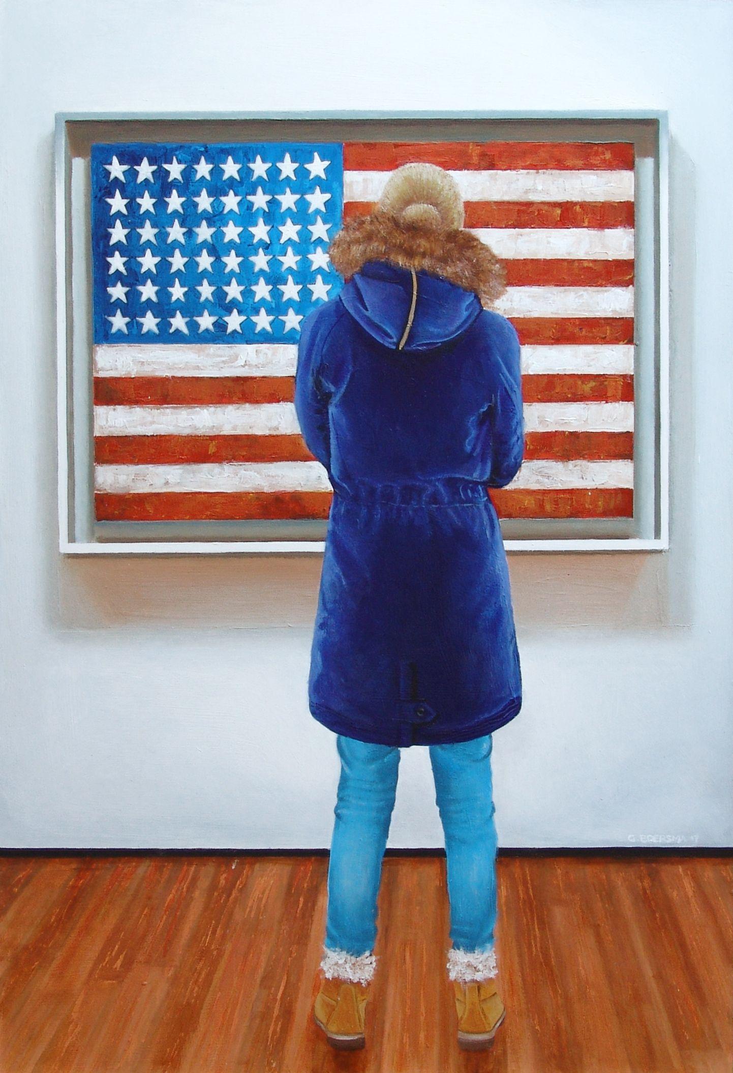 American Flag, Painting, Acrylic on Wood Panel