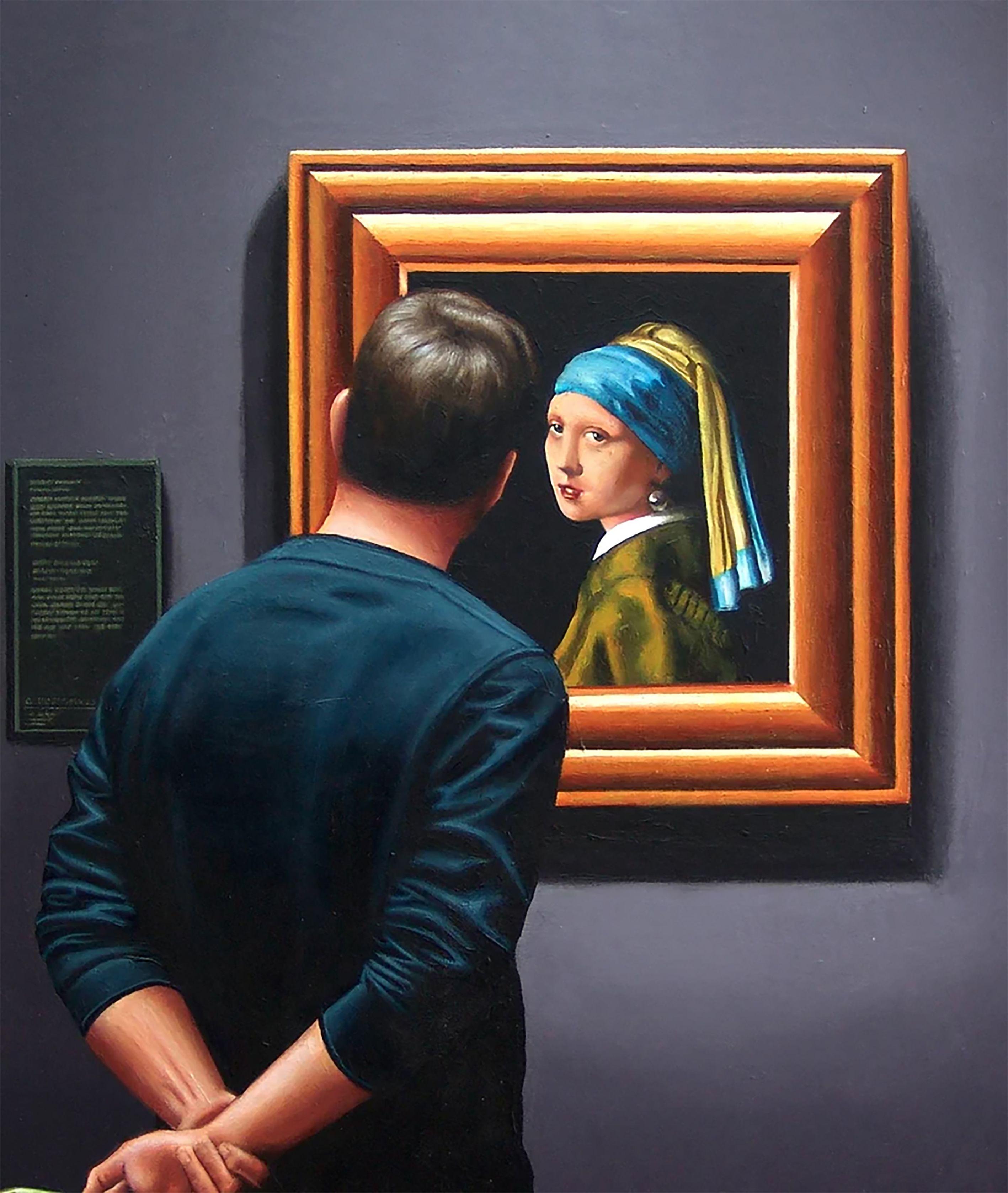 Chica con pendientes de perlas, Pintura, Acrílico sobre panel de madera - Painting Fotorrealista de Gerard Boersma