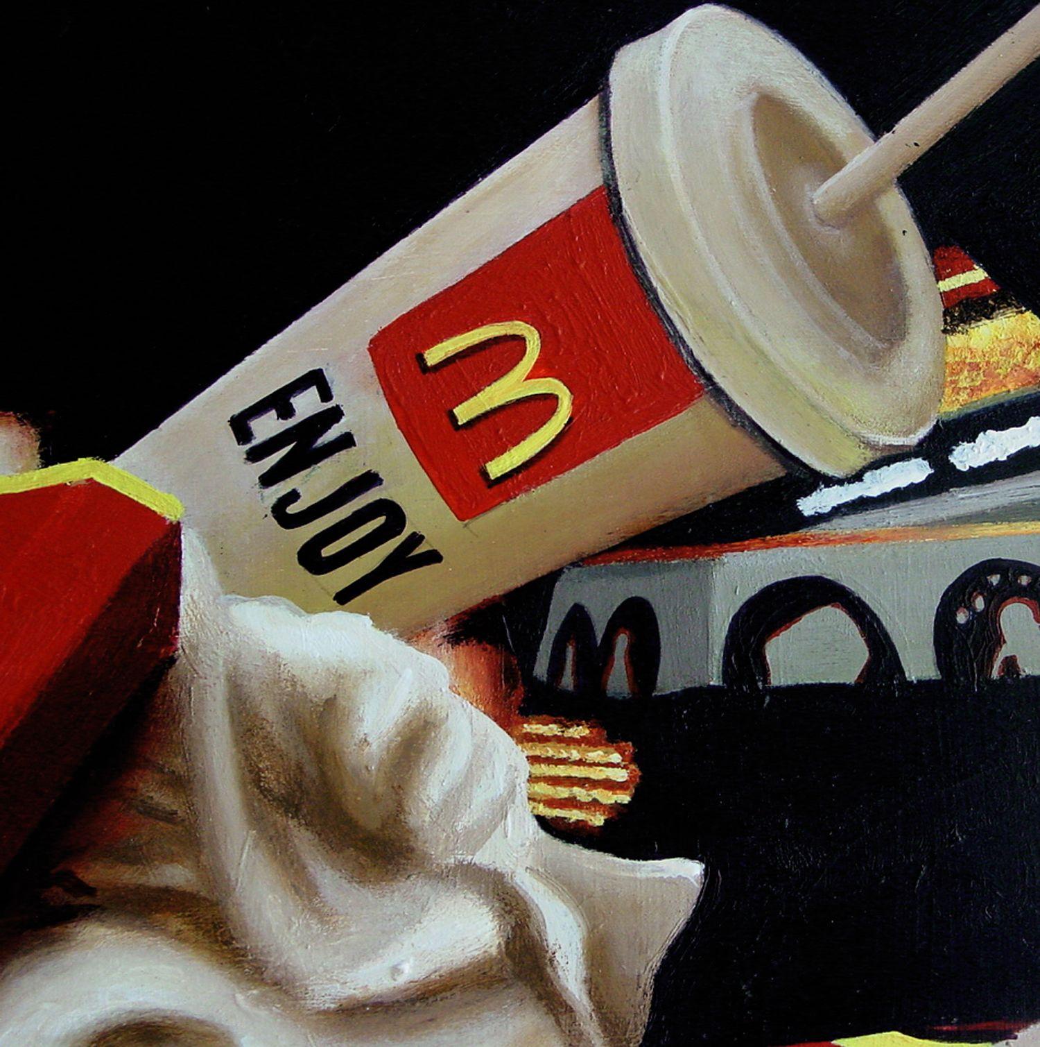 A little different perhaps than you're used from me, but when I saw these remnants of a McDonald's meal I knew it would be perfect for a still life. In Dutch tradition I decided to add meaning to the painting by adding the term 'vanitas' to the