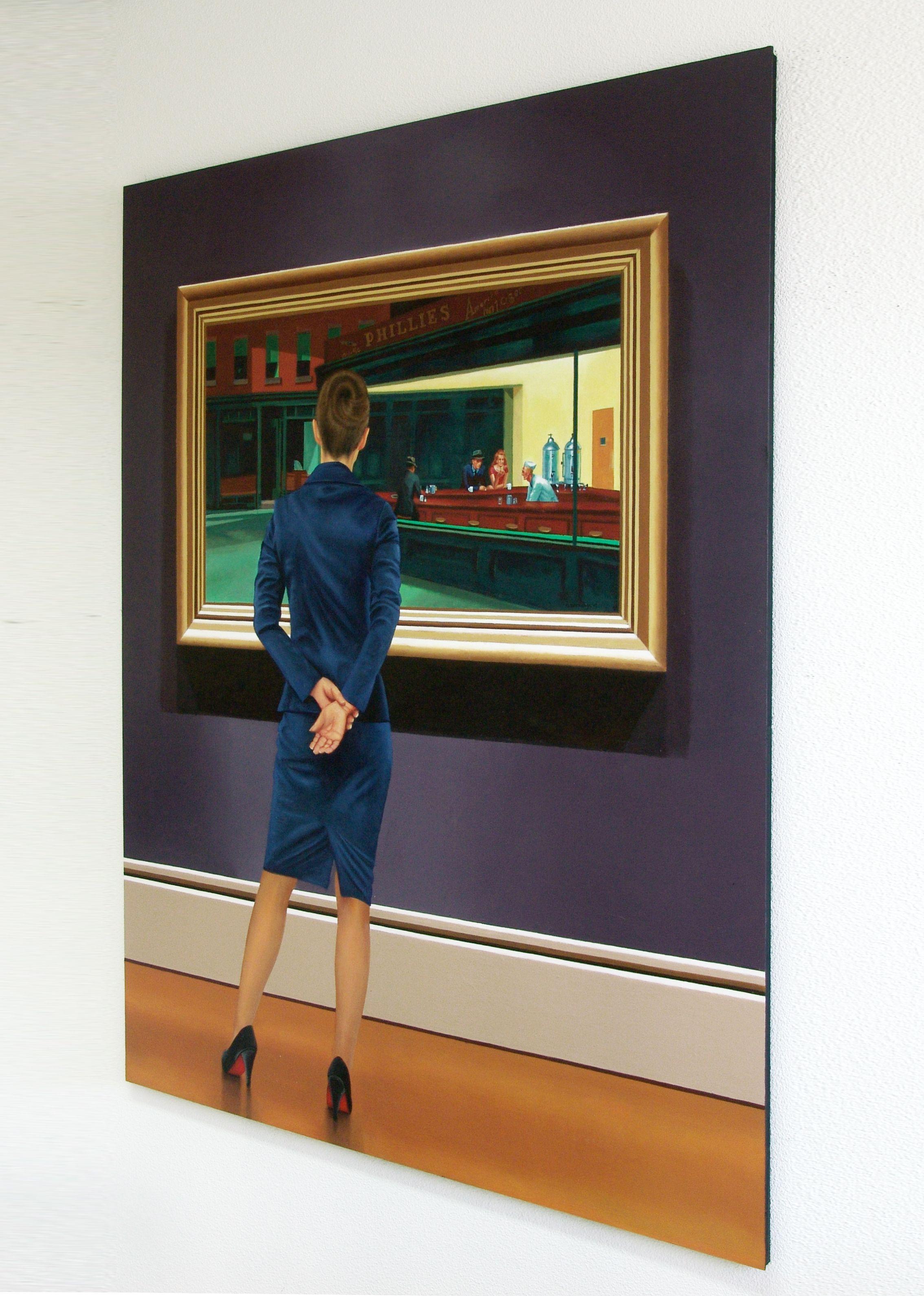 Nighthawks, peinture sur panneau de bois - Photoréalisme Painting par Gerard Boersma