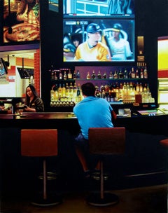 Sports Bar In Las Vegas, Painting, Acrylic on Wood Panel