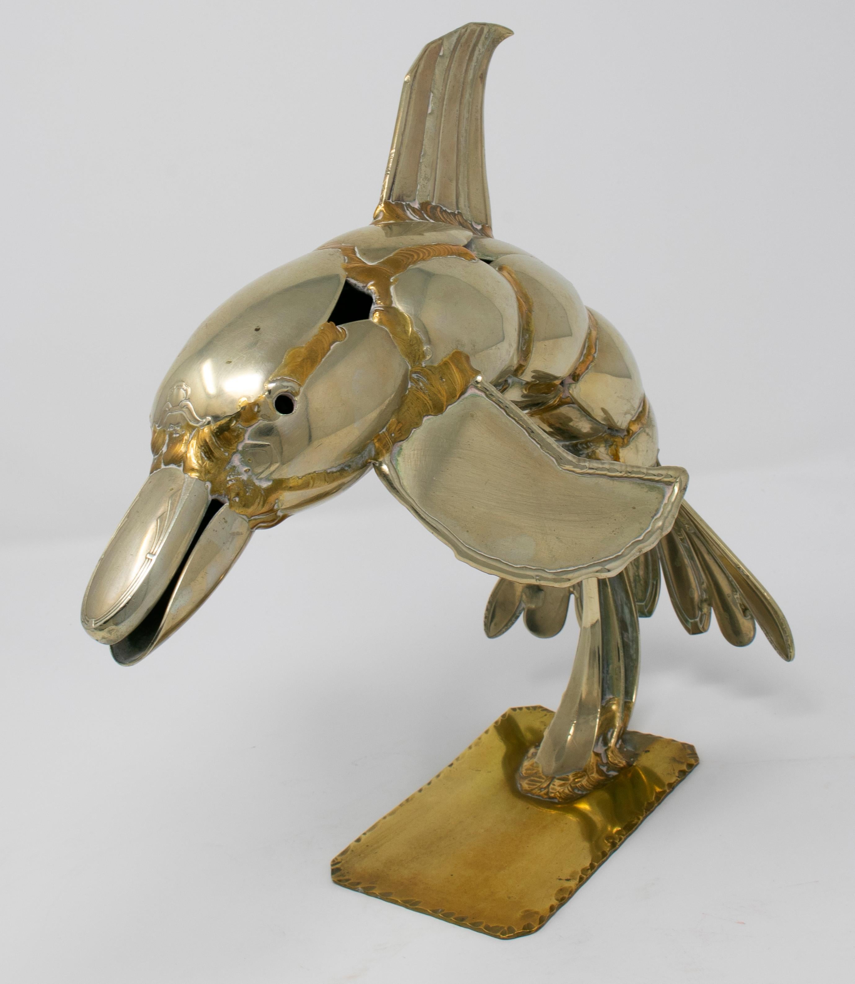 French Gerard Bouvier Metal Cutlery Dolphin Sculpture, circa 1970 For Sale