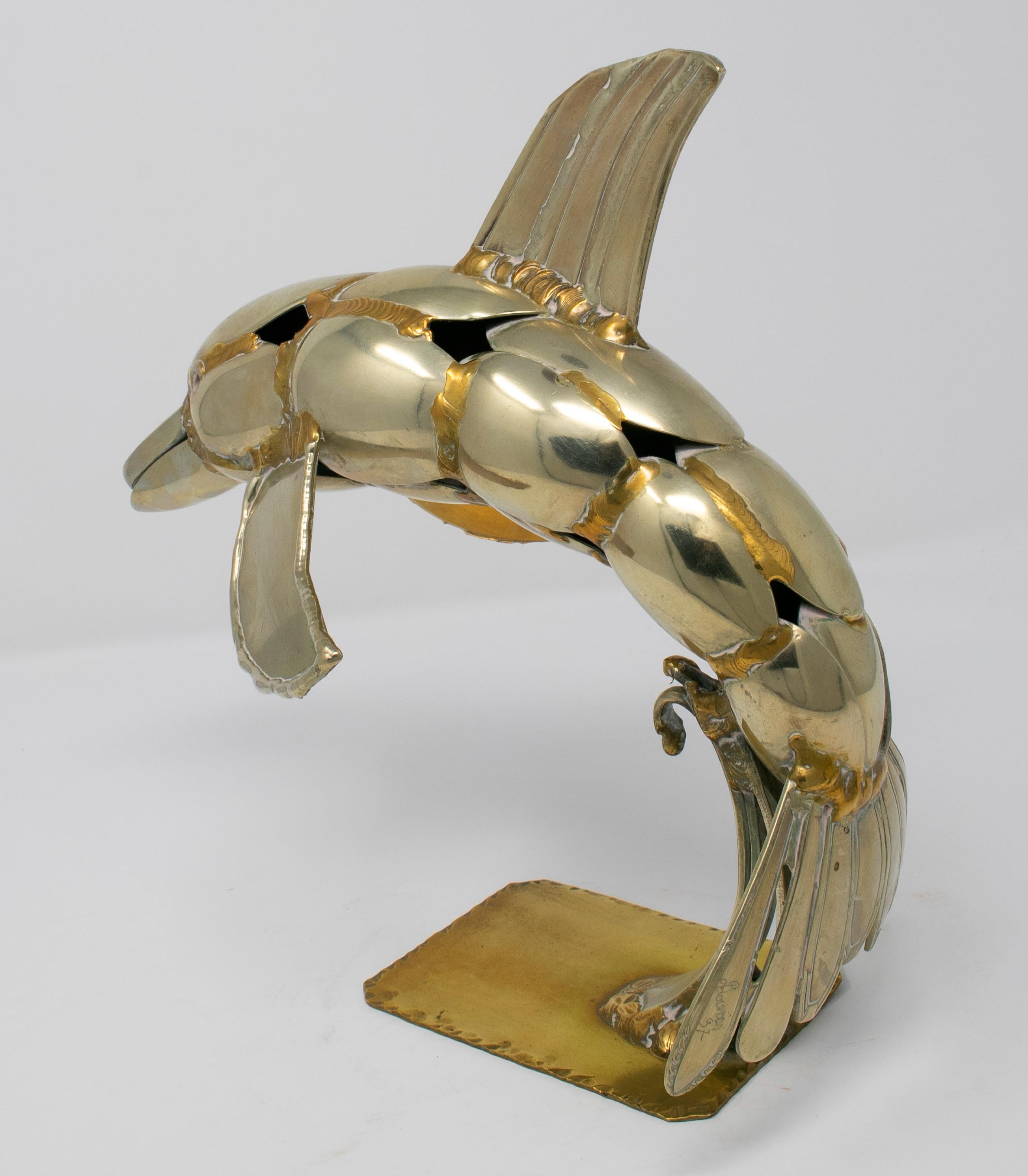 20th Century Gerard Bouvier Metal Cutlery Dolphin Sculpture, circa 1970 For Sale