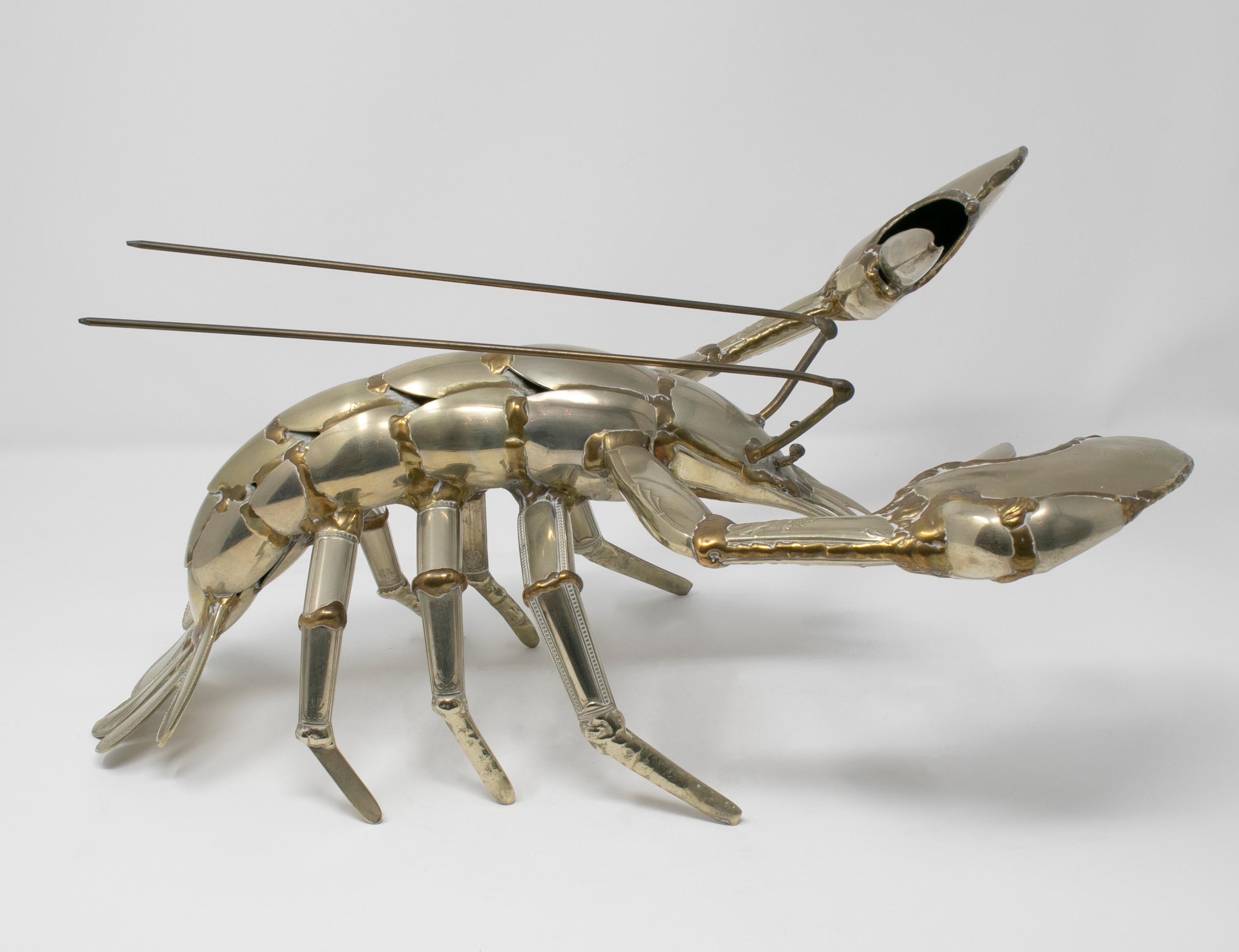 Gerard Bouvier metal cutlery sculpture of a lobster, circa 1970.