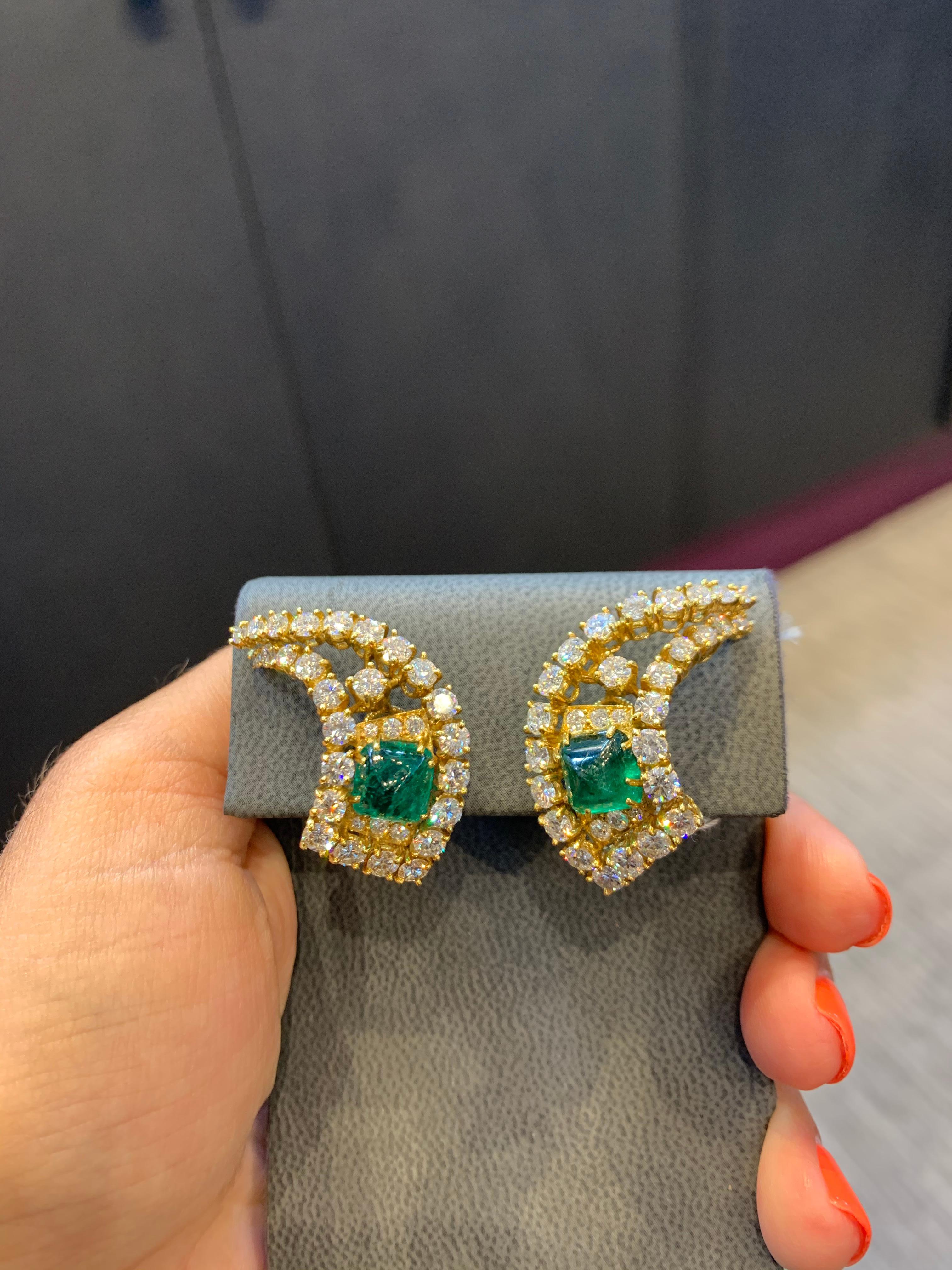 Gerard Emerald And Diamond Gold Earrings 
Approx: 5.30 Cts of Emeralds
Approx: 6.70 Cts of Diamonds
Back Type: Clip on 
Signed, M Gerard
Serial Number: 4299

