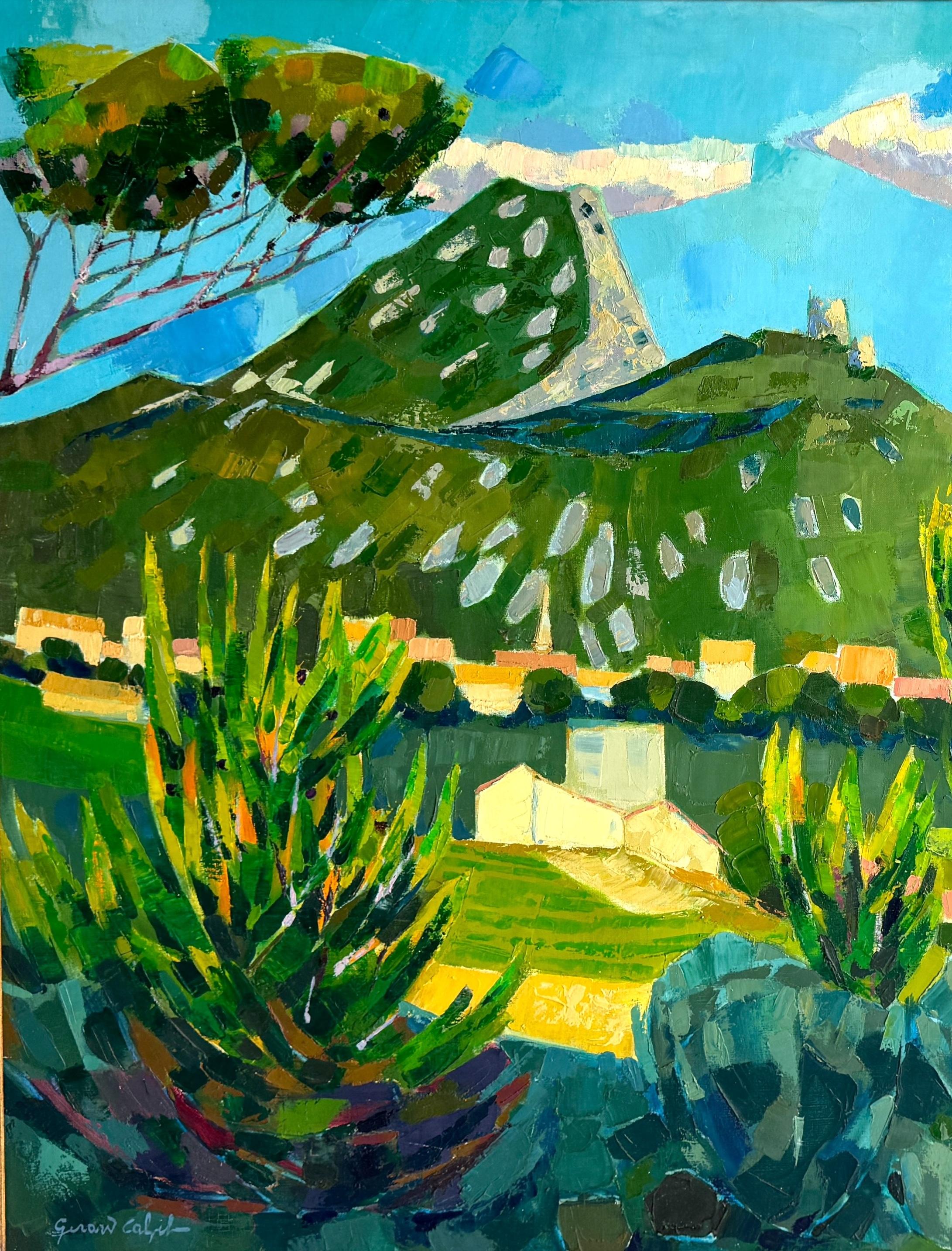 Moderno Gérard Calvet Francese, (nato nel 1926) Paesaggio montano espressionista di Gruissan in vendita