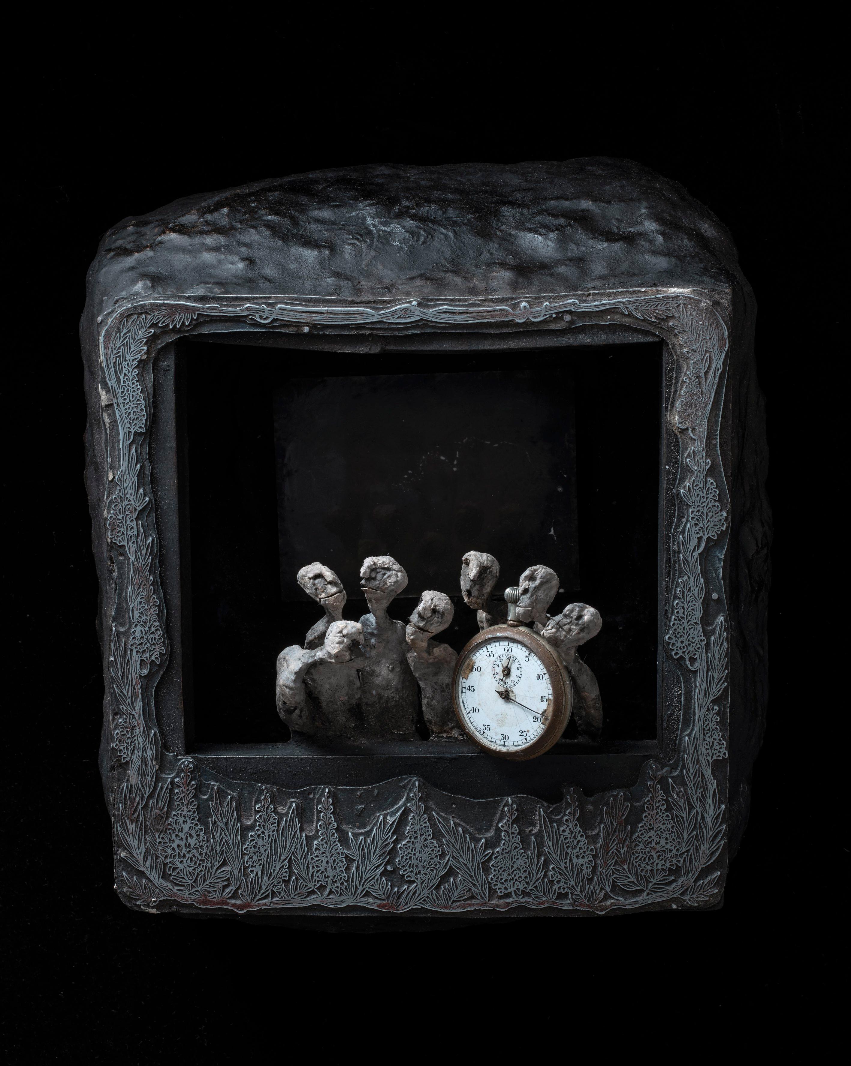 Gerard Cambon Figurative Sculpture - Outsider Art Wall Sculpture: 'It's Time'