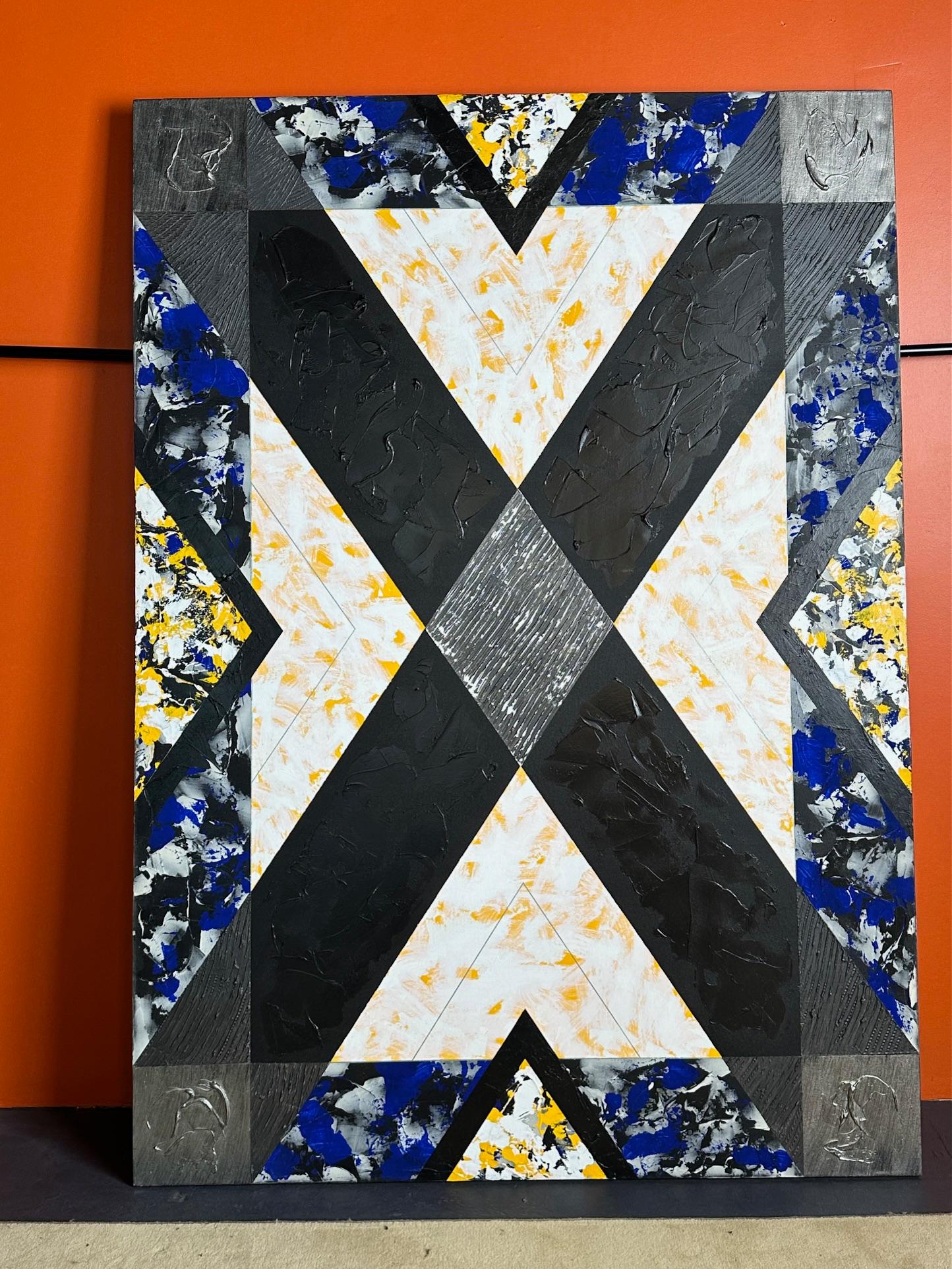 Large Contemporary Blue and White Abstract by Gerald Campbell - Painting by Gerard Campbell