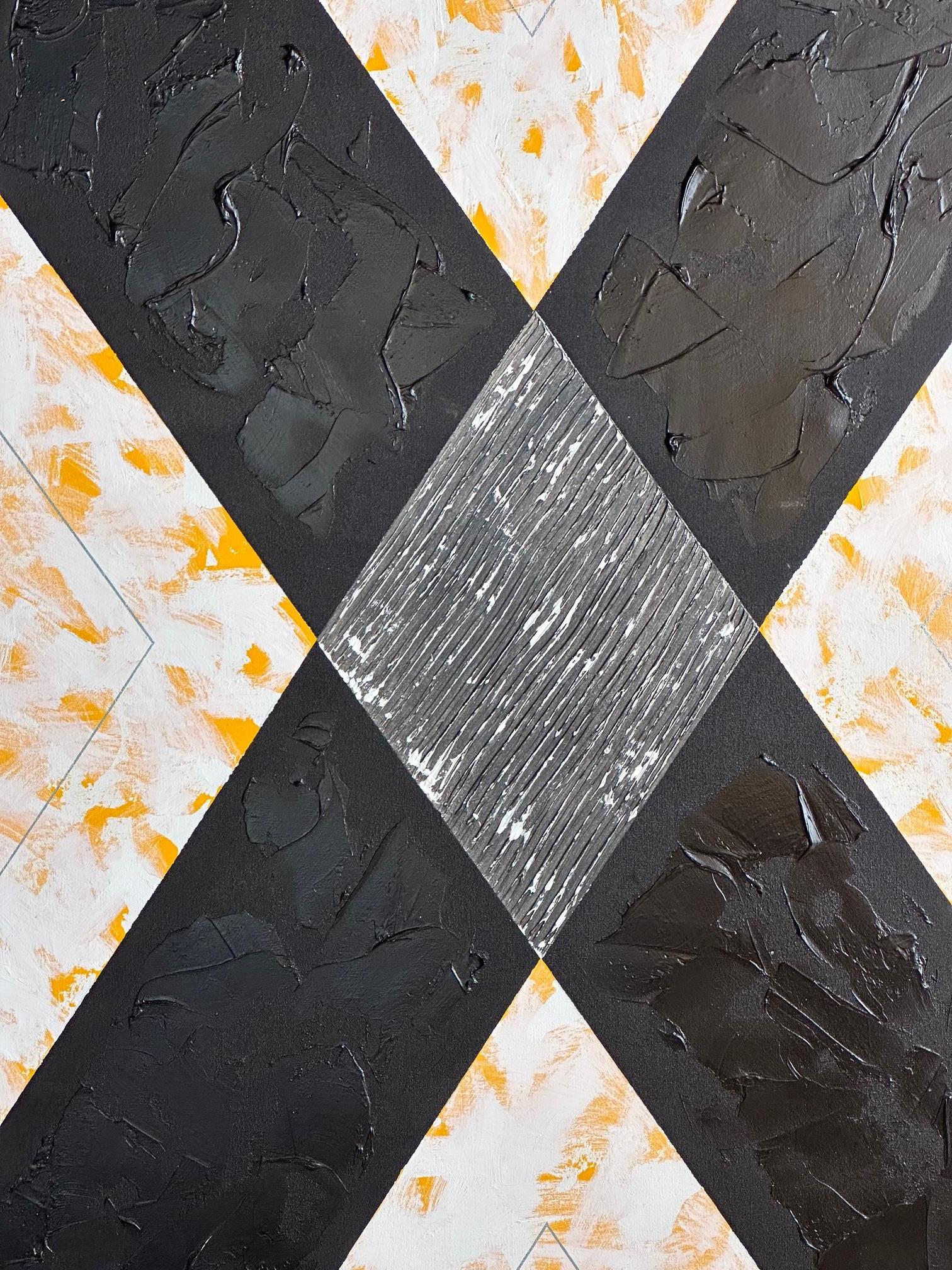Large Contemporary Blue and White Abstract by Gerald Campbell - Abstract Geometric Painting by Gerard Campbell