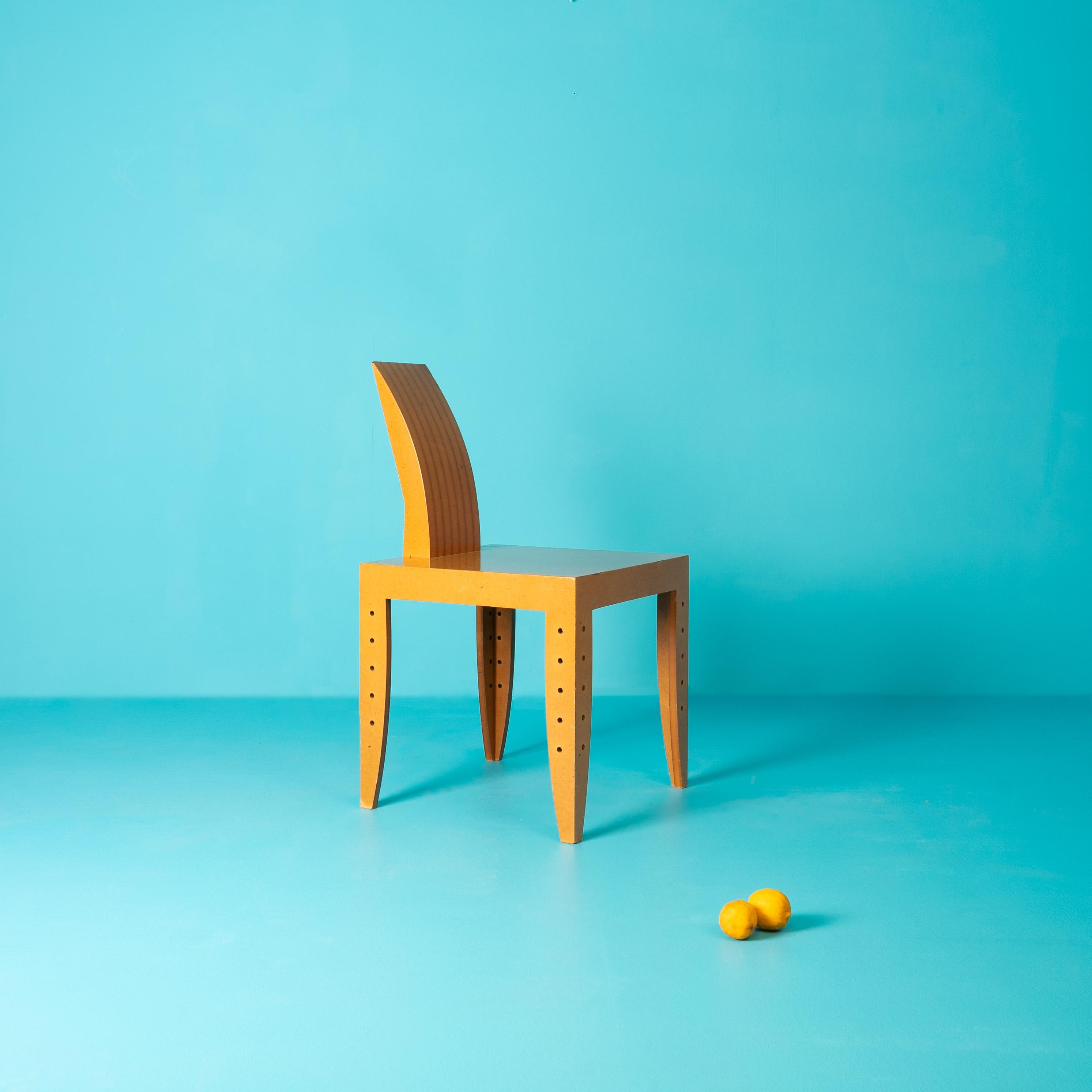 Gerard DALMON (Born 1945)
YM Chair - 1986

Structure in varnished MDF
Néotù edition
83 × 45 × 53 cm

Good original condition. One restoration on the upper right of the backrest. Some light scratches on the surface of the seat.