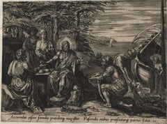 Eating Fish at the Sea of Tiberius - 1585 Old Master Engraving Religious