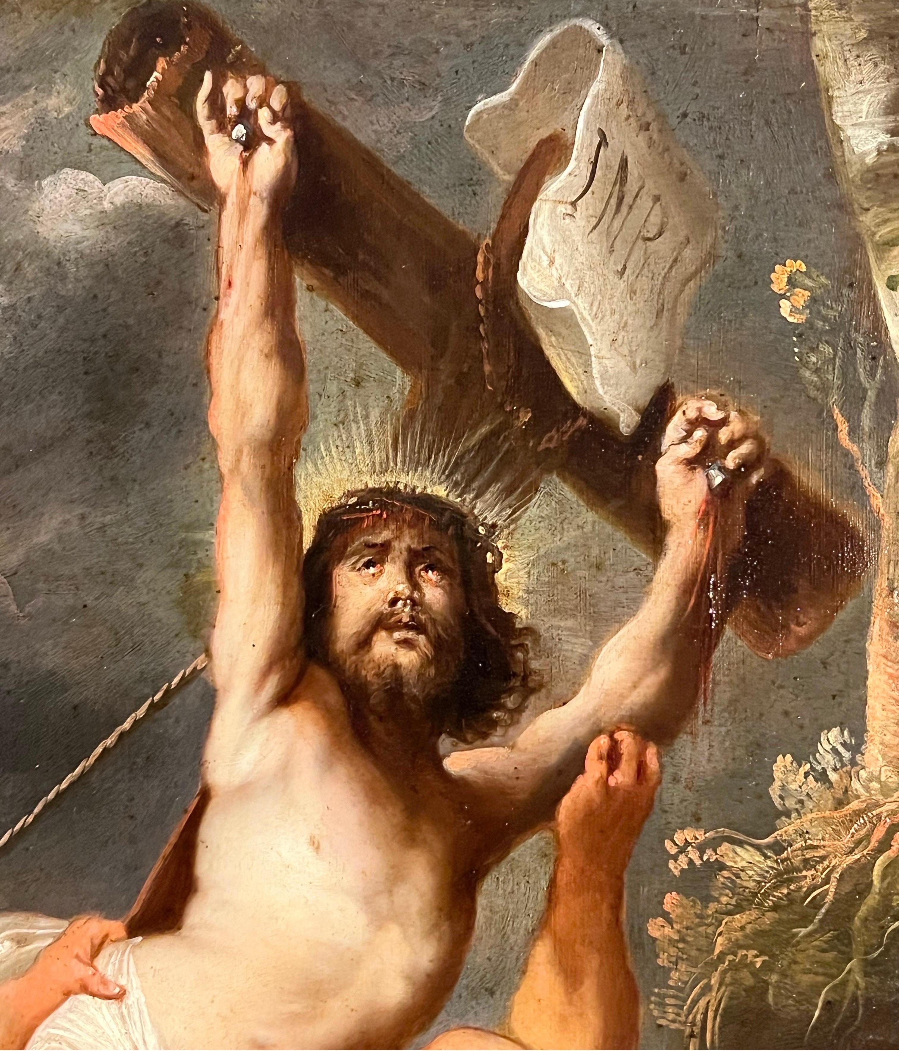 Dipinto antico fiammingo del XVII secolo - La crocifissione - Cristo di Rubens 4
